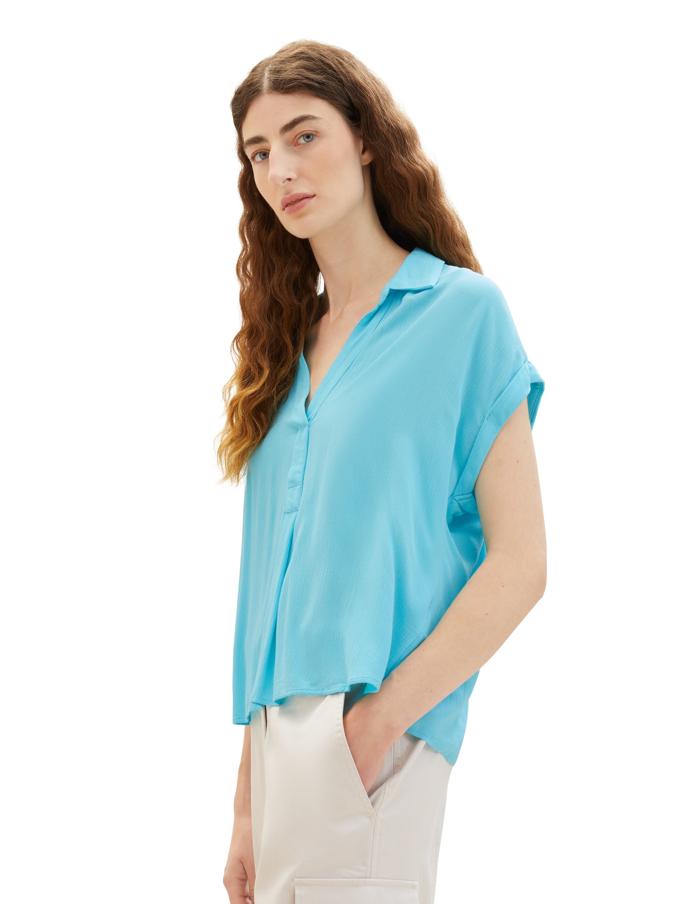 Tom Tailor Denim Viskose T-Shirt V-Ausschnitt Loose Fit für Frauen