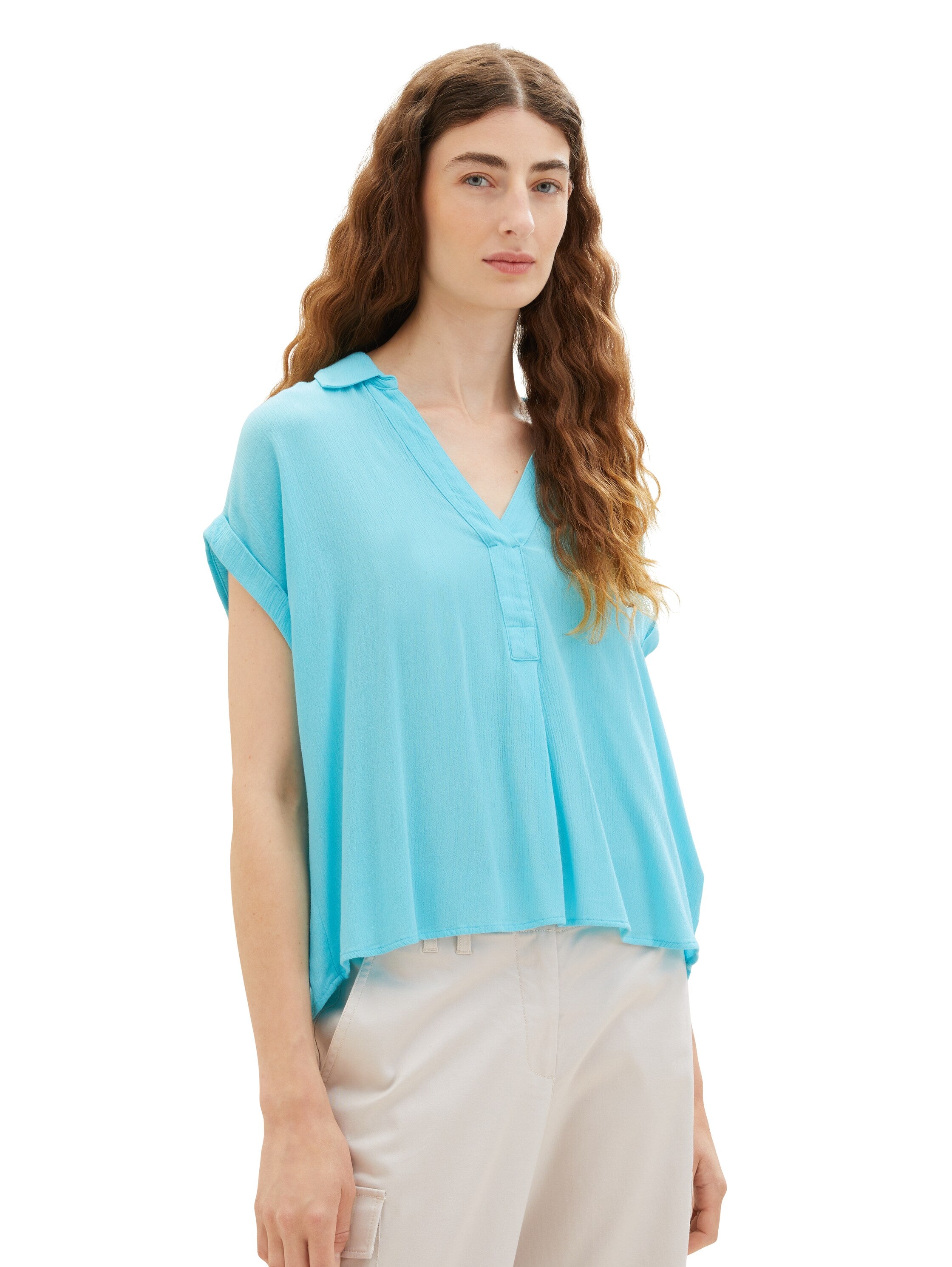 Tom Tailor Denim Viskose T-Shirt V-Ausschnitt Loose Fit für Frauen