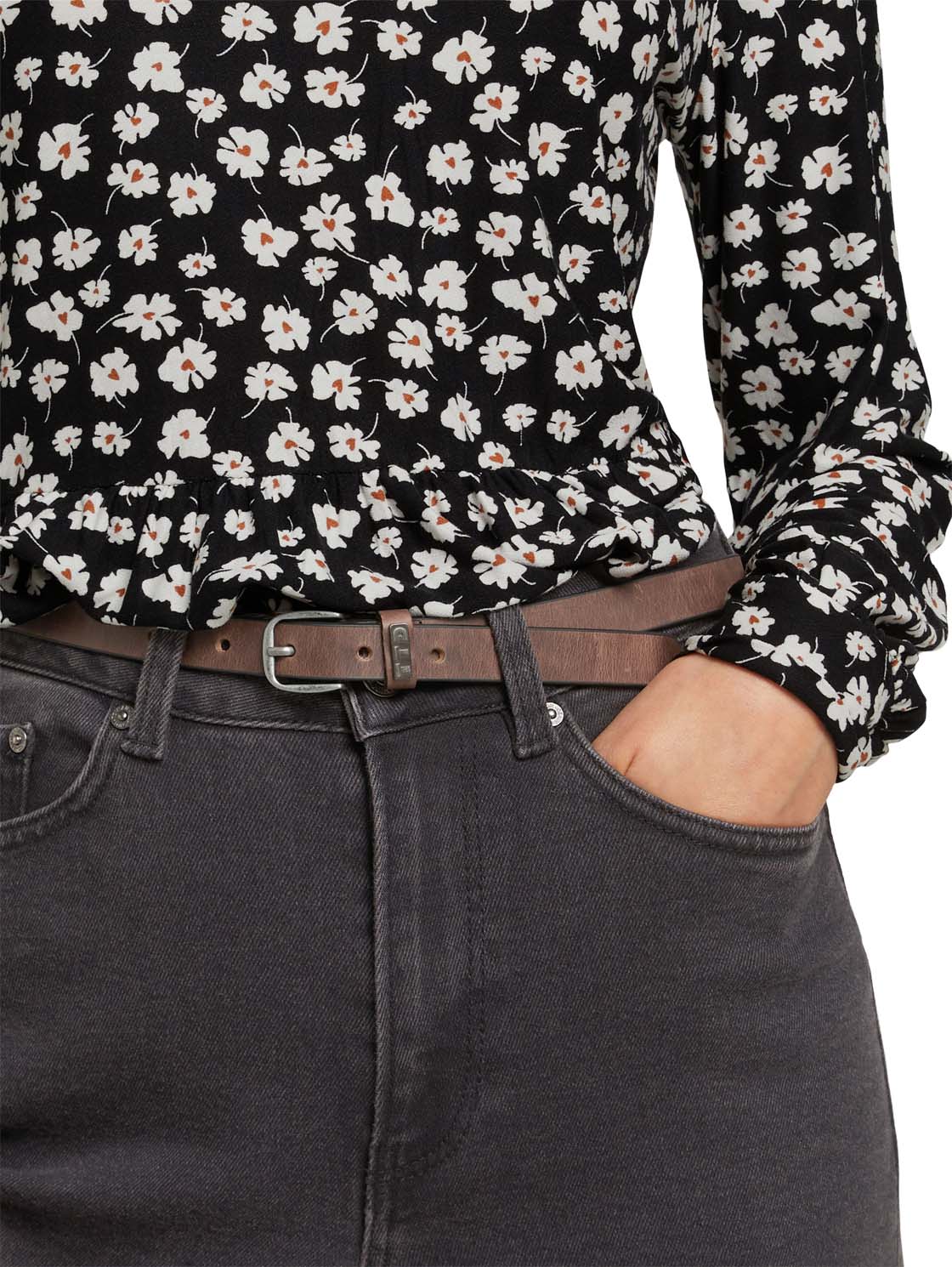 TOM TAILOR Damen Ledergürtel Vintage Eindornschließe Logo Braun