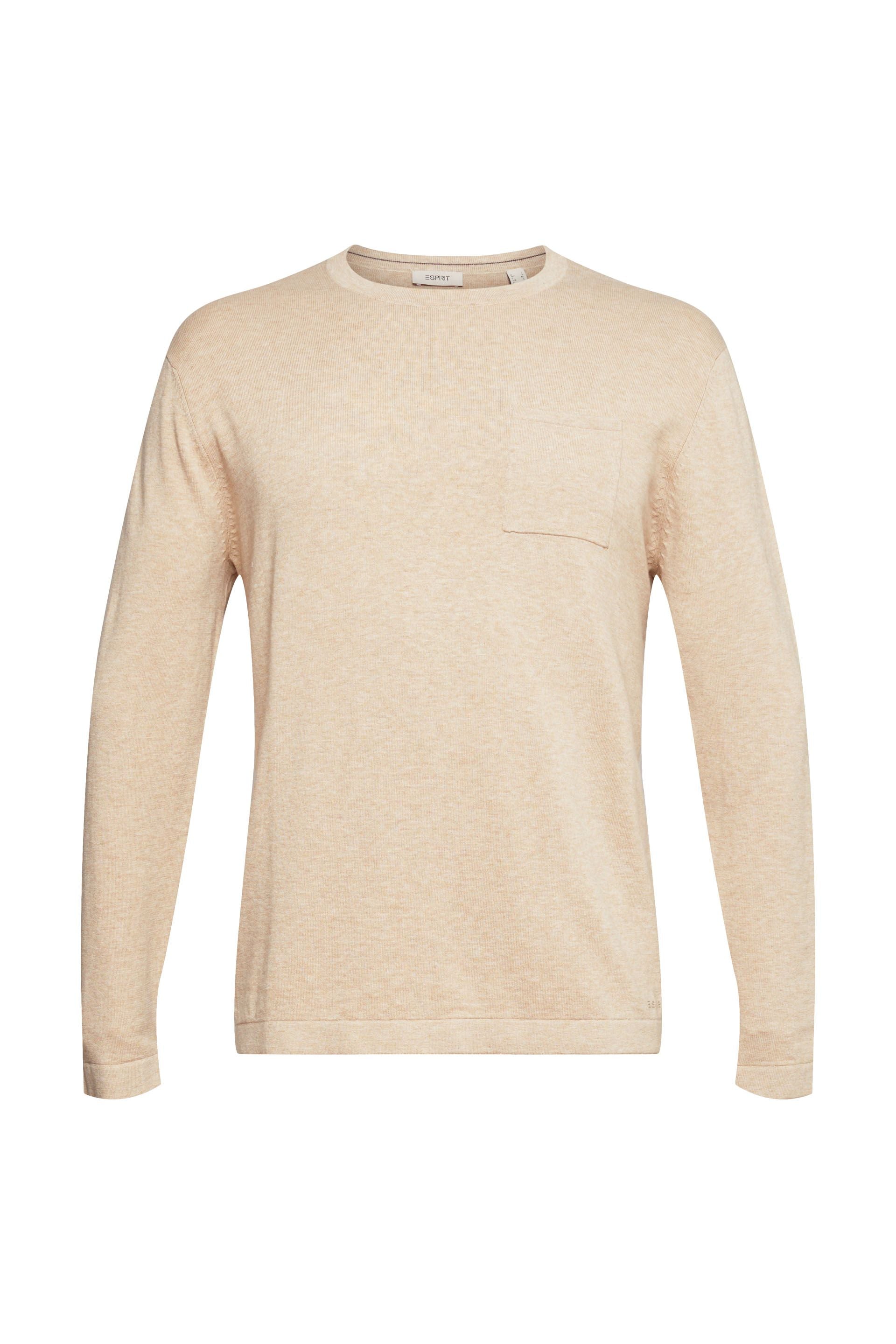 ESPRIT Herren Strickpullover Rundhalsausschnitt Brusttasche Baumwolle
