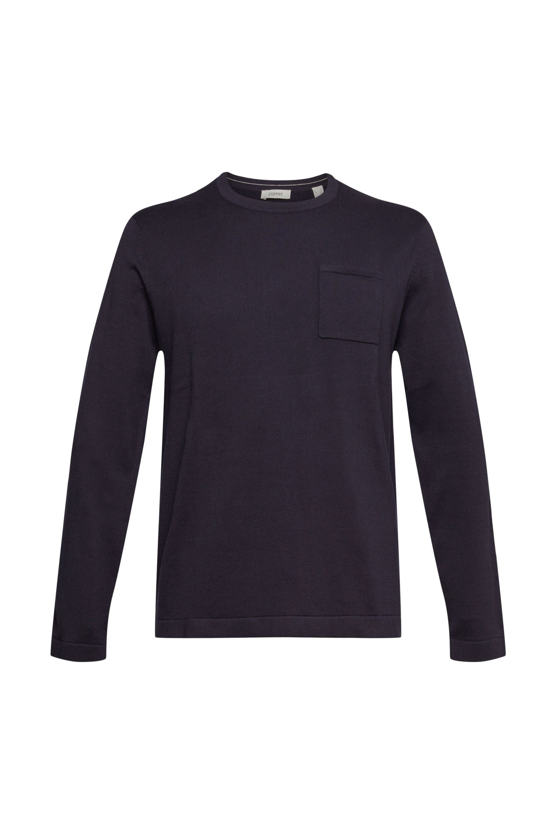 ESPRIT Herren Strickpullover Rundhalsausschnitt Brusttasche Baumwolle
