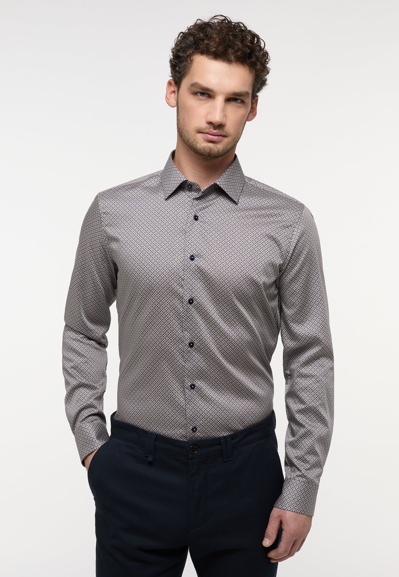 Eterna Slim Fit Langarmhemd Herren Bügelfrei Twill
