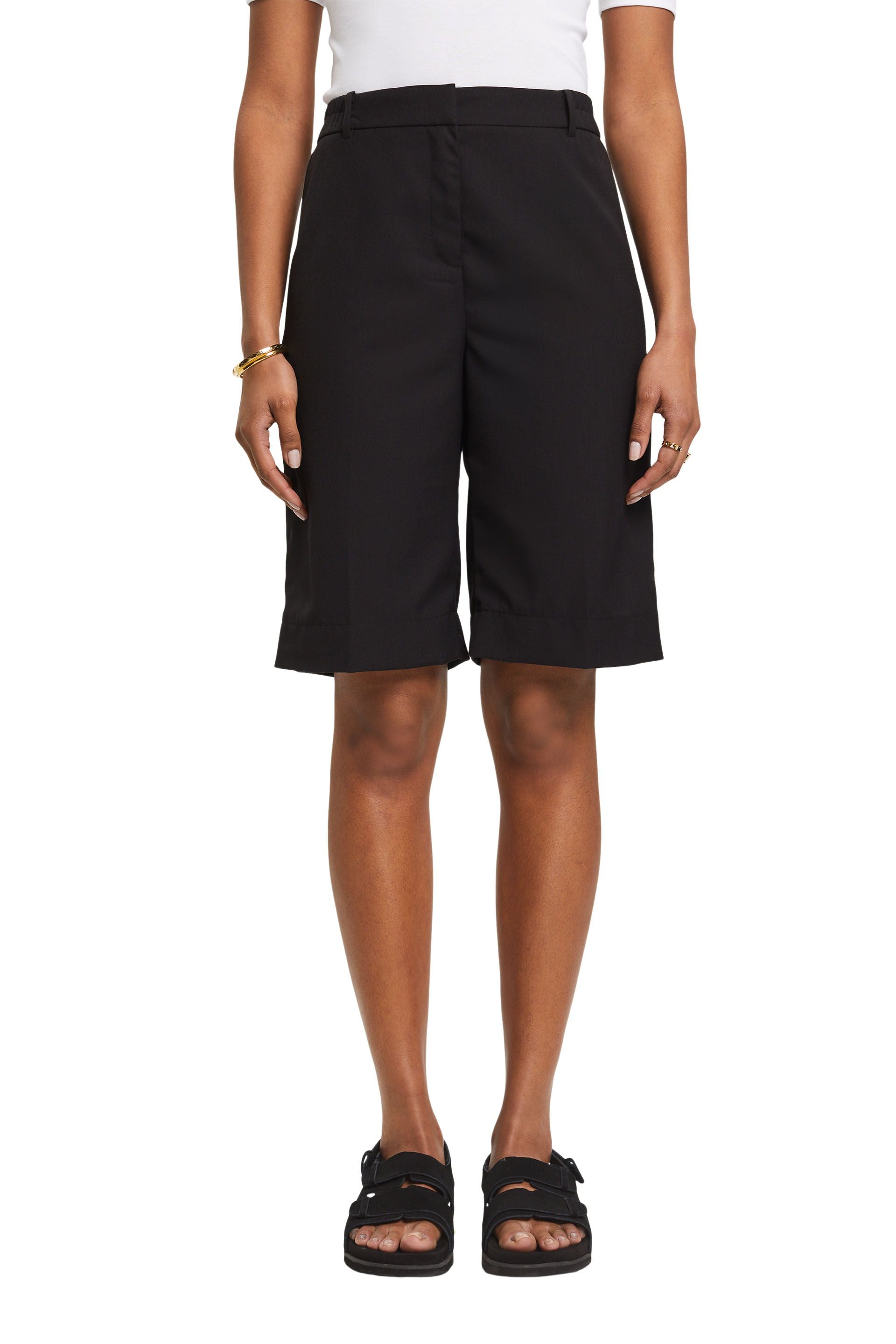 ESPRIT NEW Damen Shorts Hoher Bund Bügelfalten Webstoff