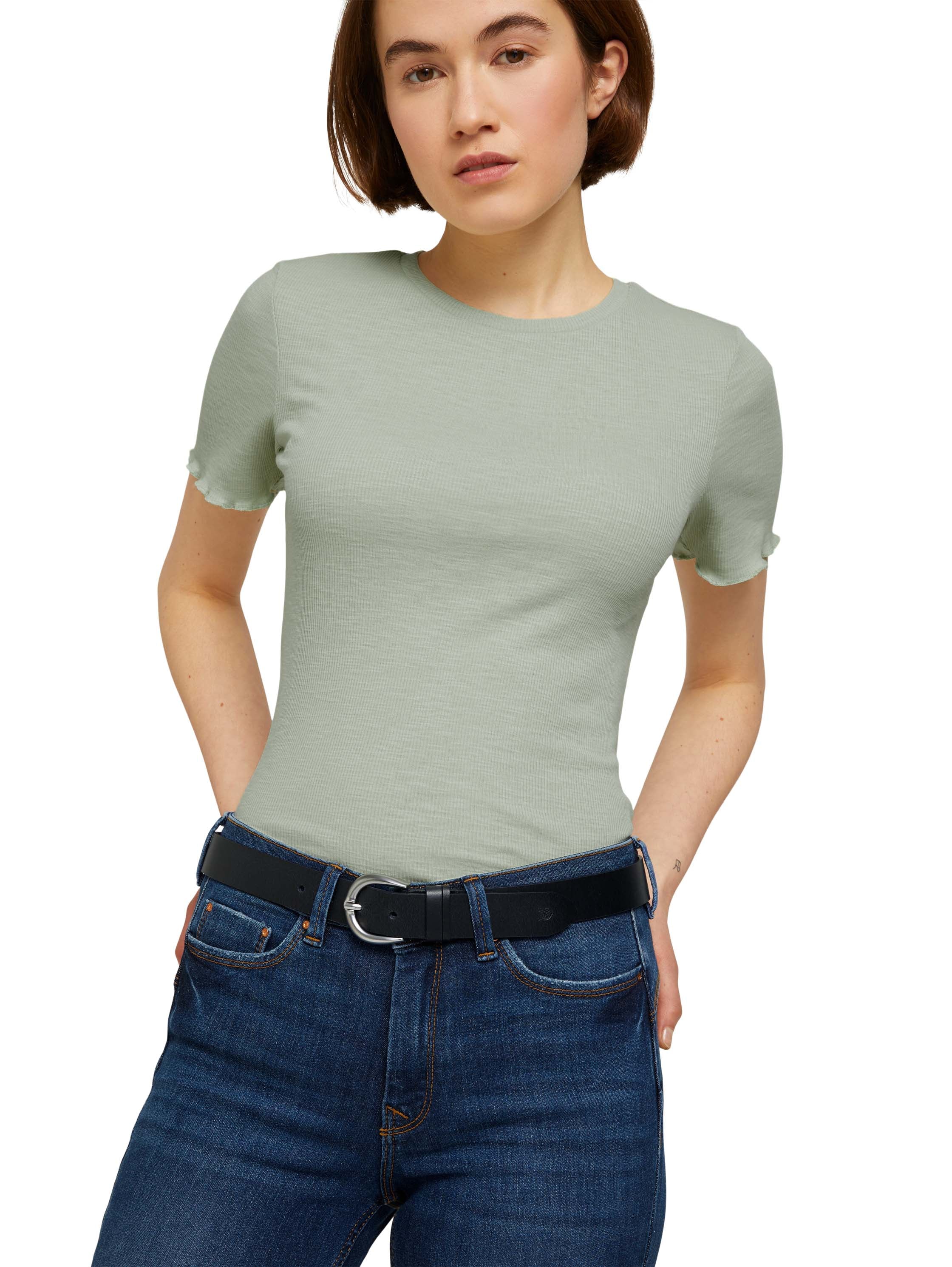 TOM TAILOR Damen Jeansgürtel Vintage Look Logoprägung Eindornschließe Echtleder