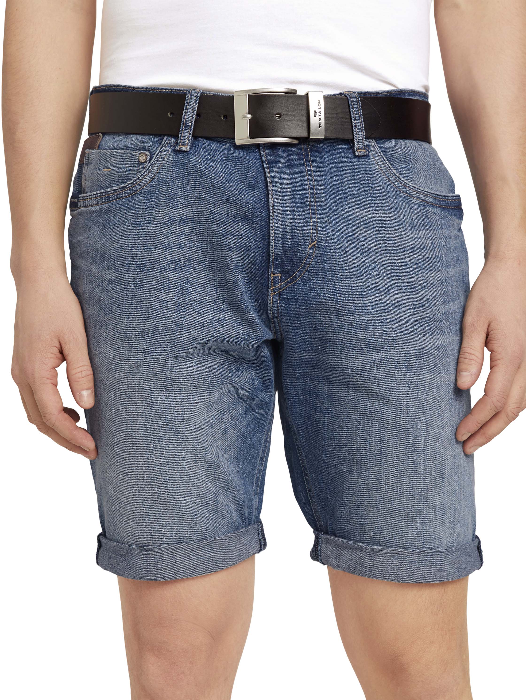 TOM TAILOR Ledergürtel Herren eckige Schnalle Logo Metall
