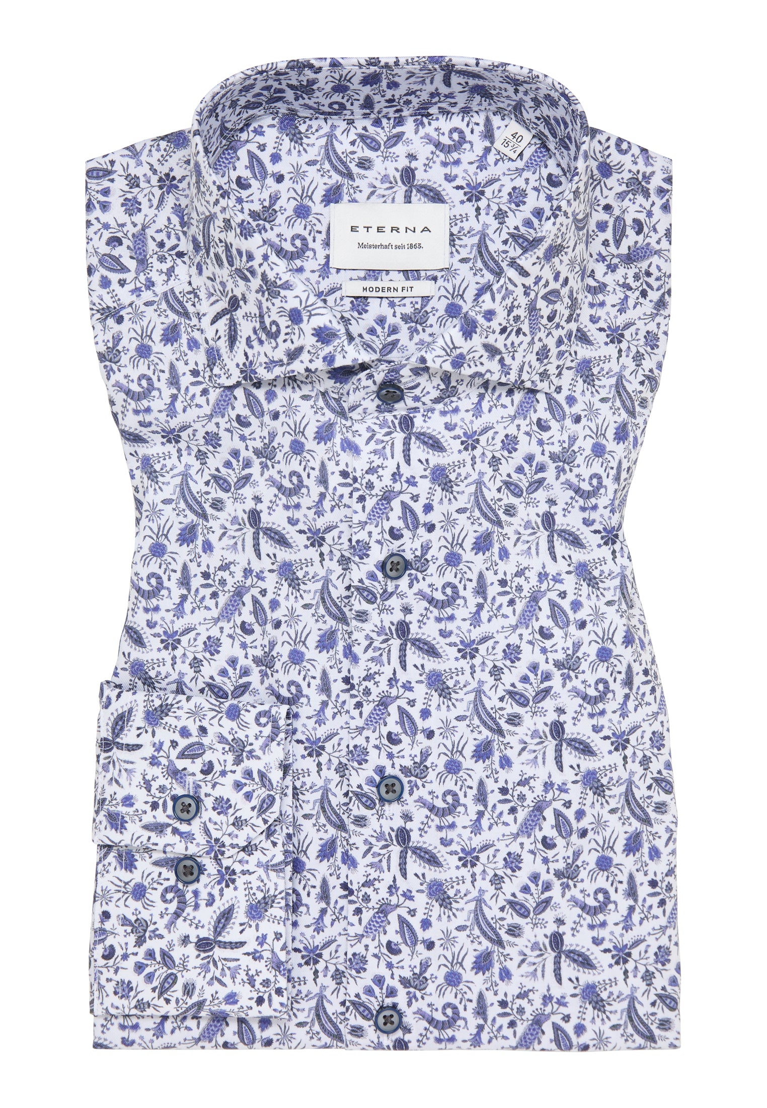 Eterna Langarmhemd Modern Fit Herren Alloverprint Hai-Kragen