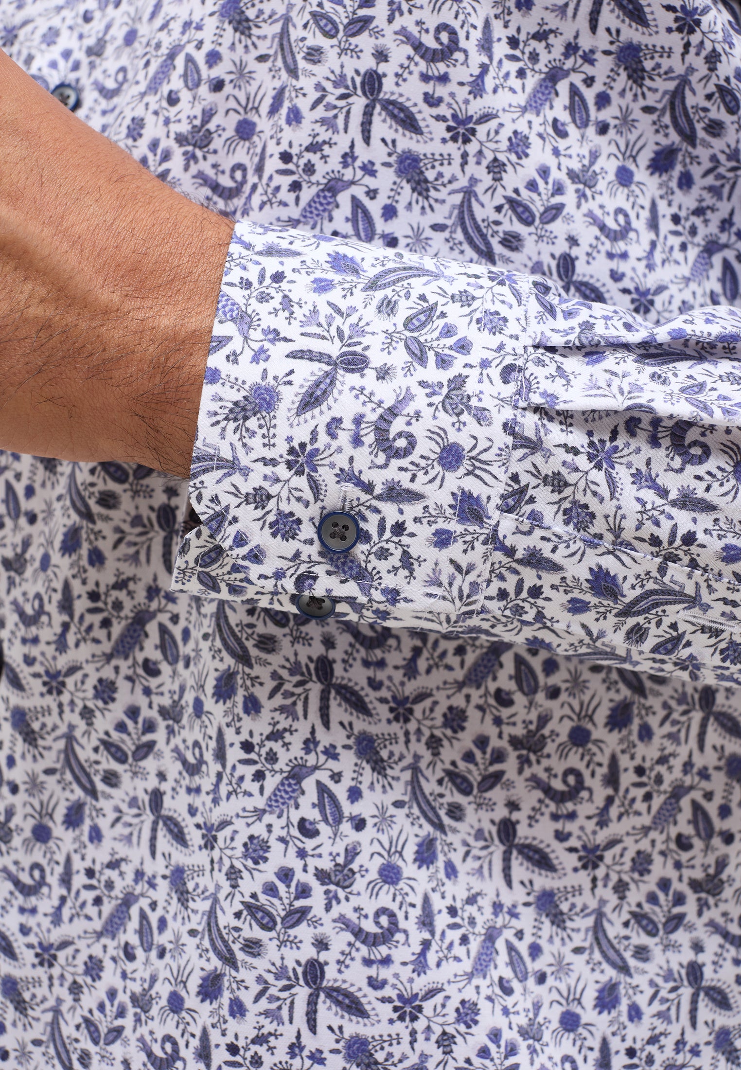 Eterna Langarmhemd Modern Fit Herren Alloverprint Hai-Kragen