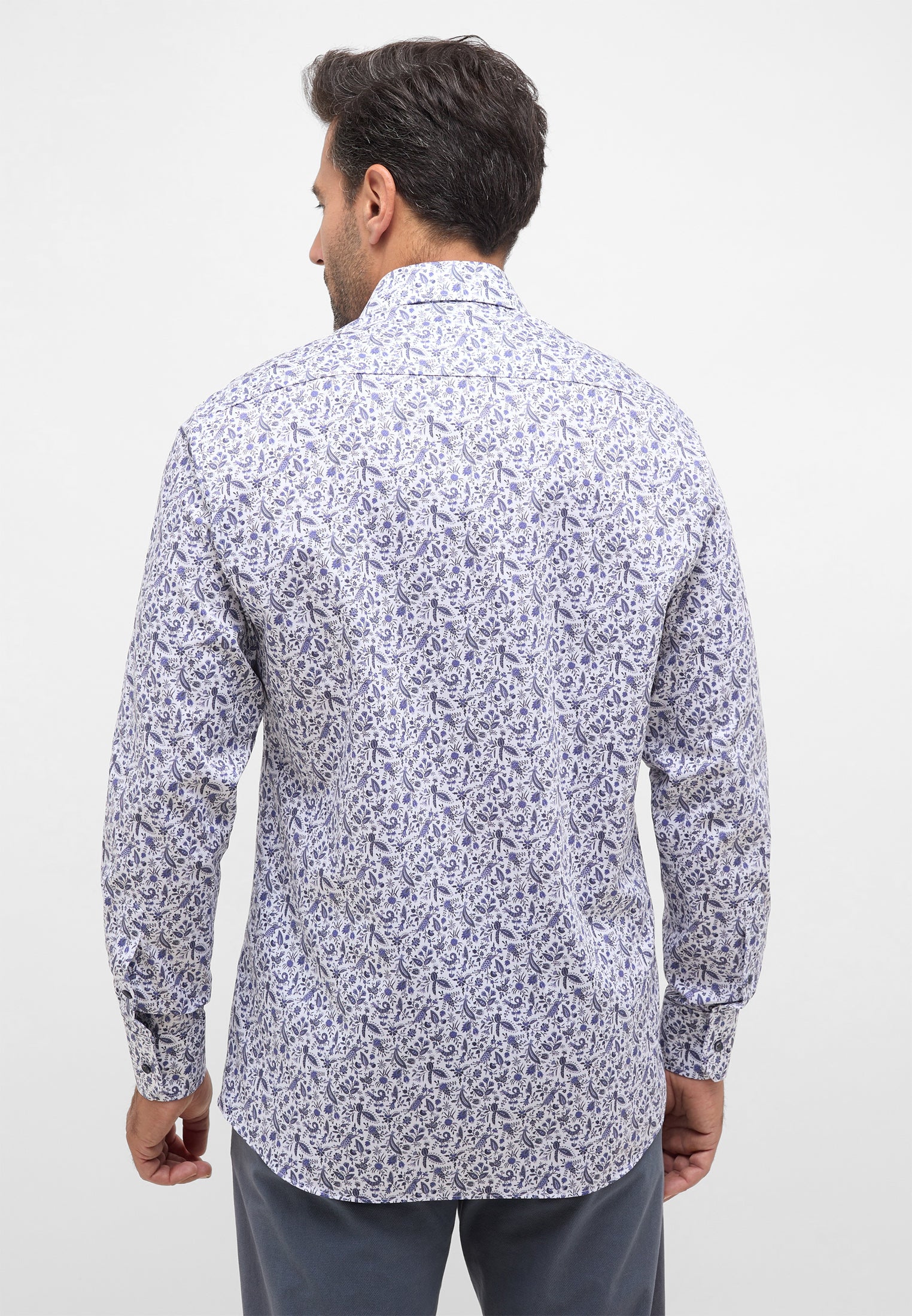 Eterna Langarmhemd Modern Fit Herren Alloverprint Hai-Kragen