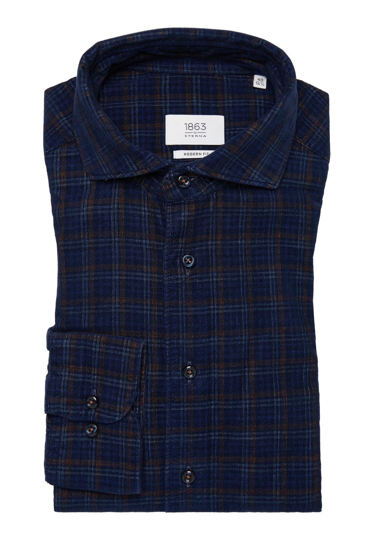 ETERNA Cord-Langarmhemd Herren kariert marineblau