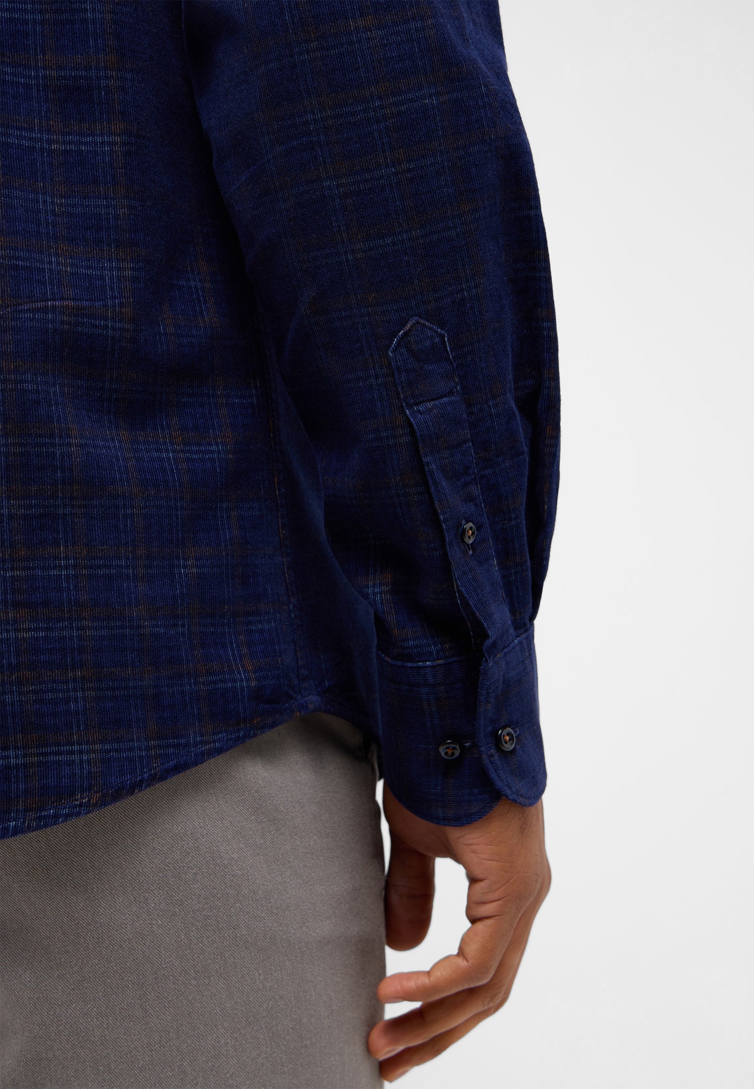 ETERNA Cord-Langarmhemd Herren kariert marineblau