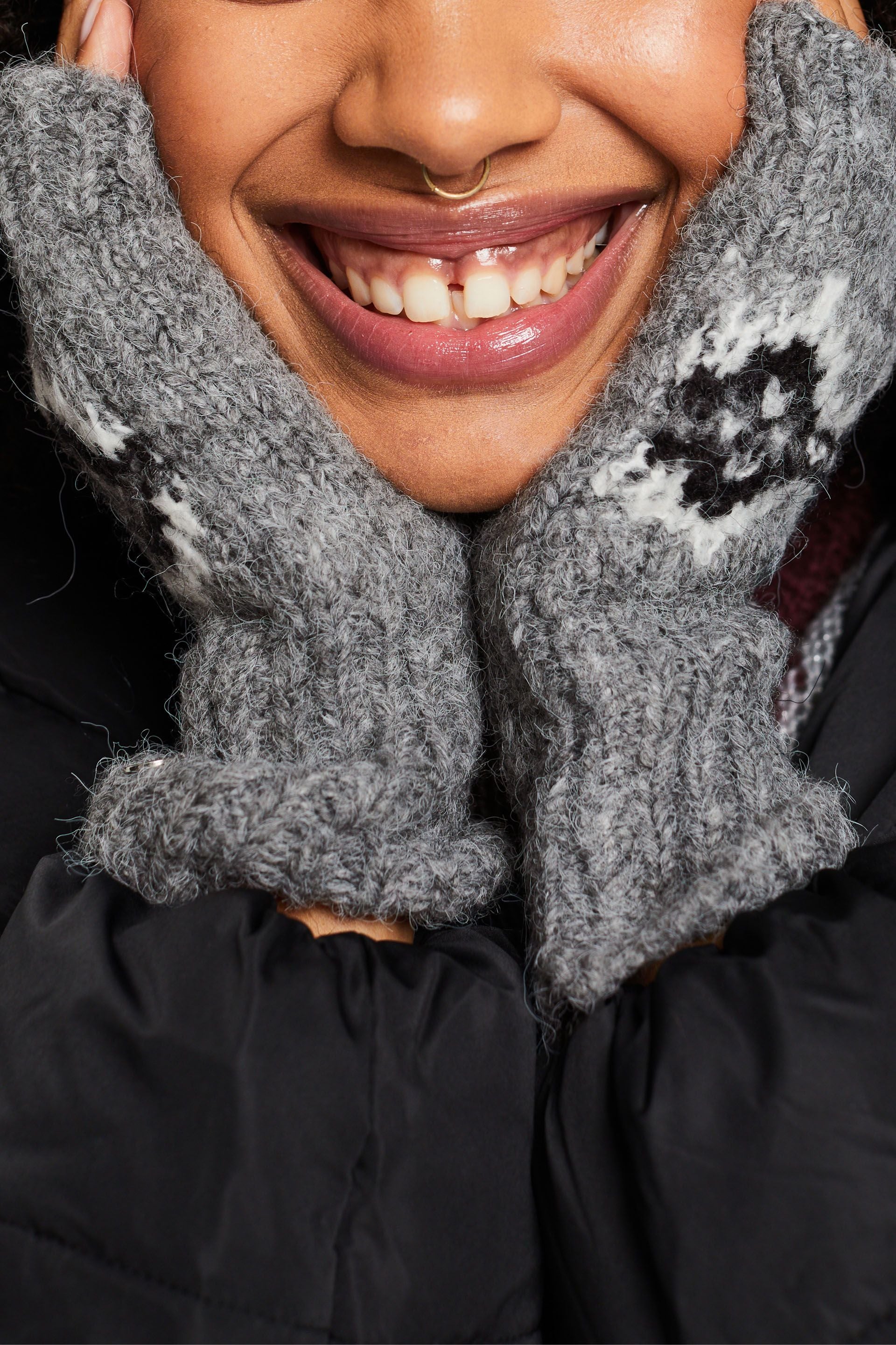 Esprit Norwegermuster Strickhandschuhe für Erwachsene mit Daumenlöchern