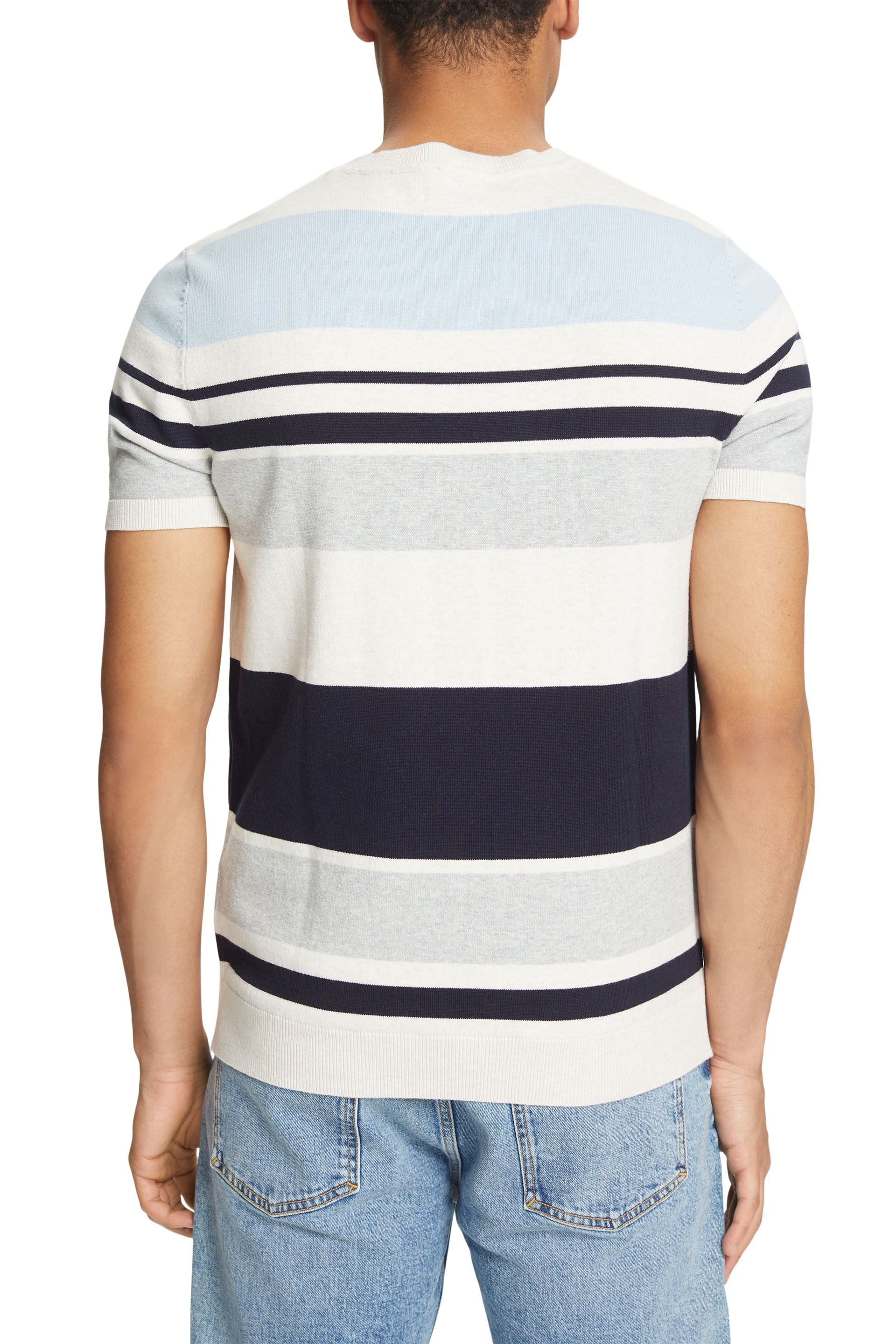 Esprit Herren T-Shirt Regular Fit Gestreift Kurzarm Baumwollmix