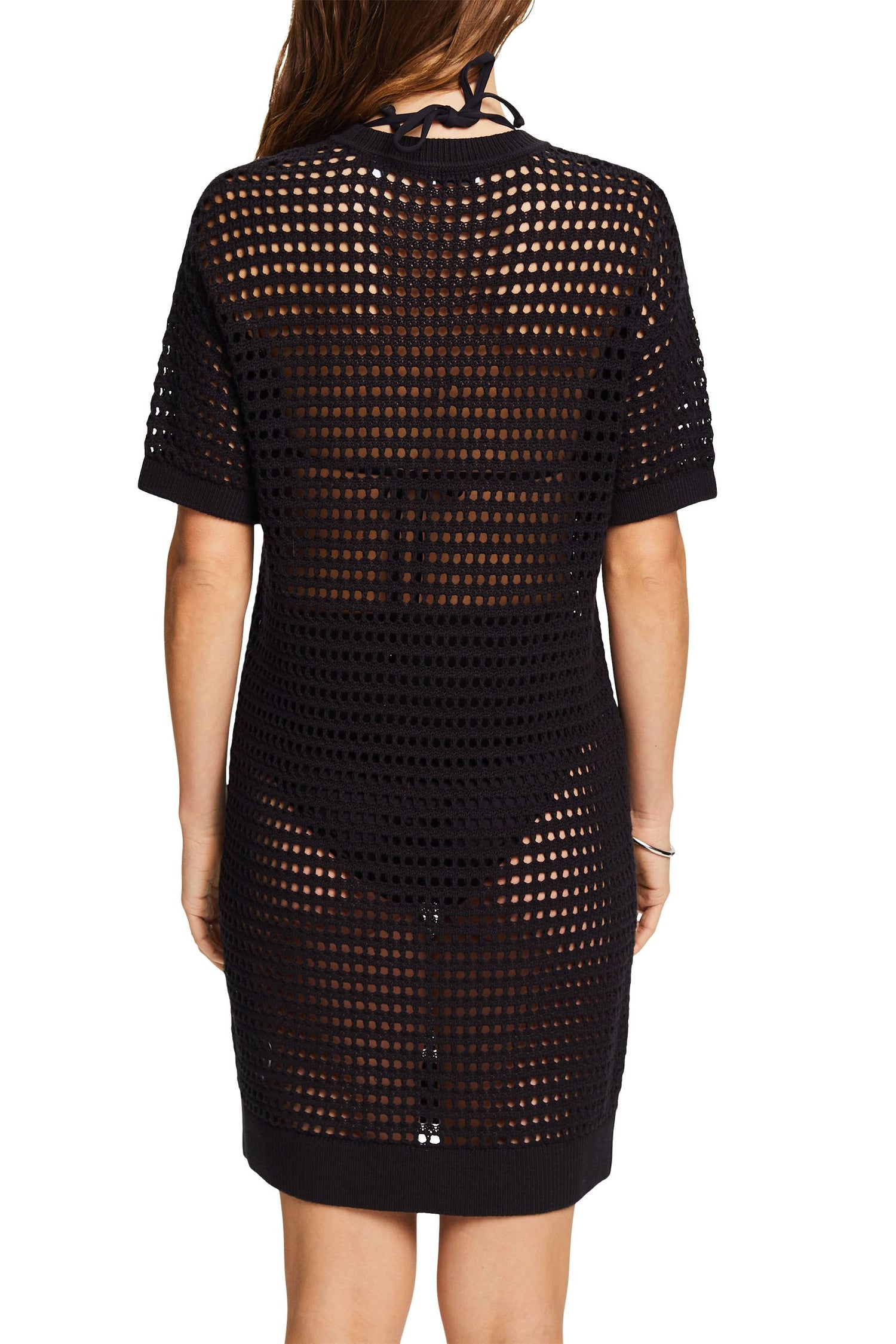 Esprit Baumwollstrickshirt Damen Offenmaschig Kurzarm Rundhals