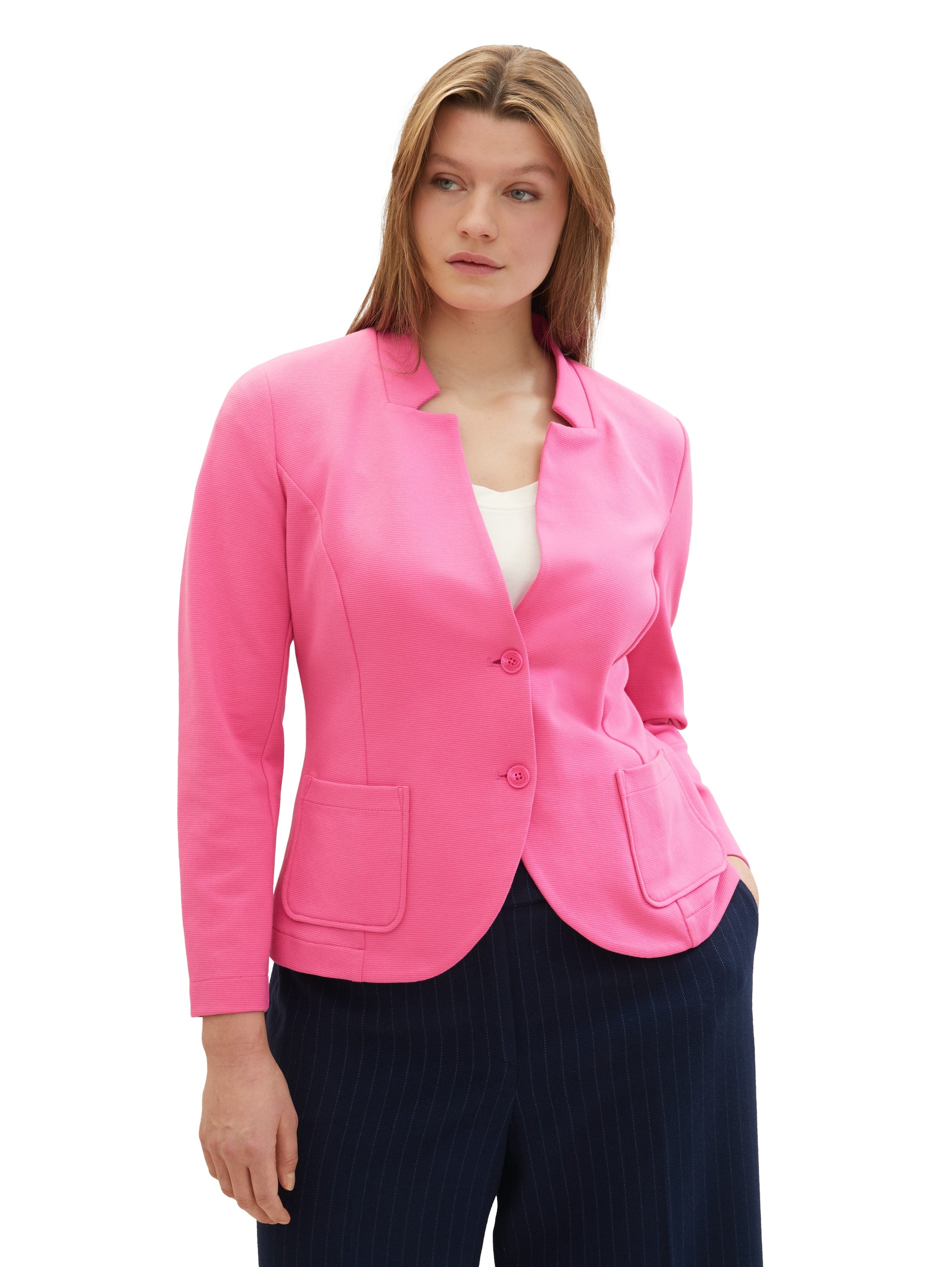 Tom Tailor Denim Strukturiertes Langarmshirt Damen Tailliert mit Reverskragen