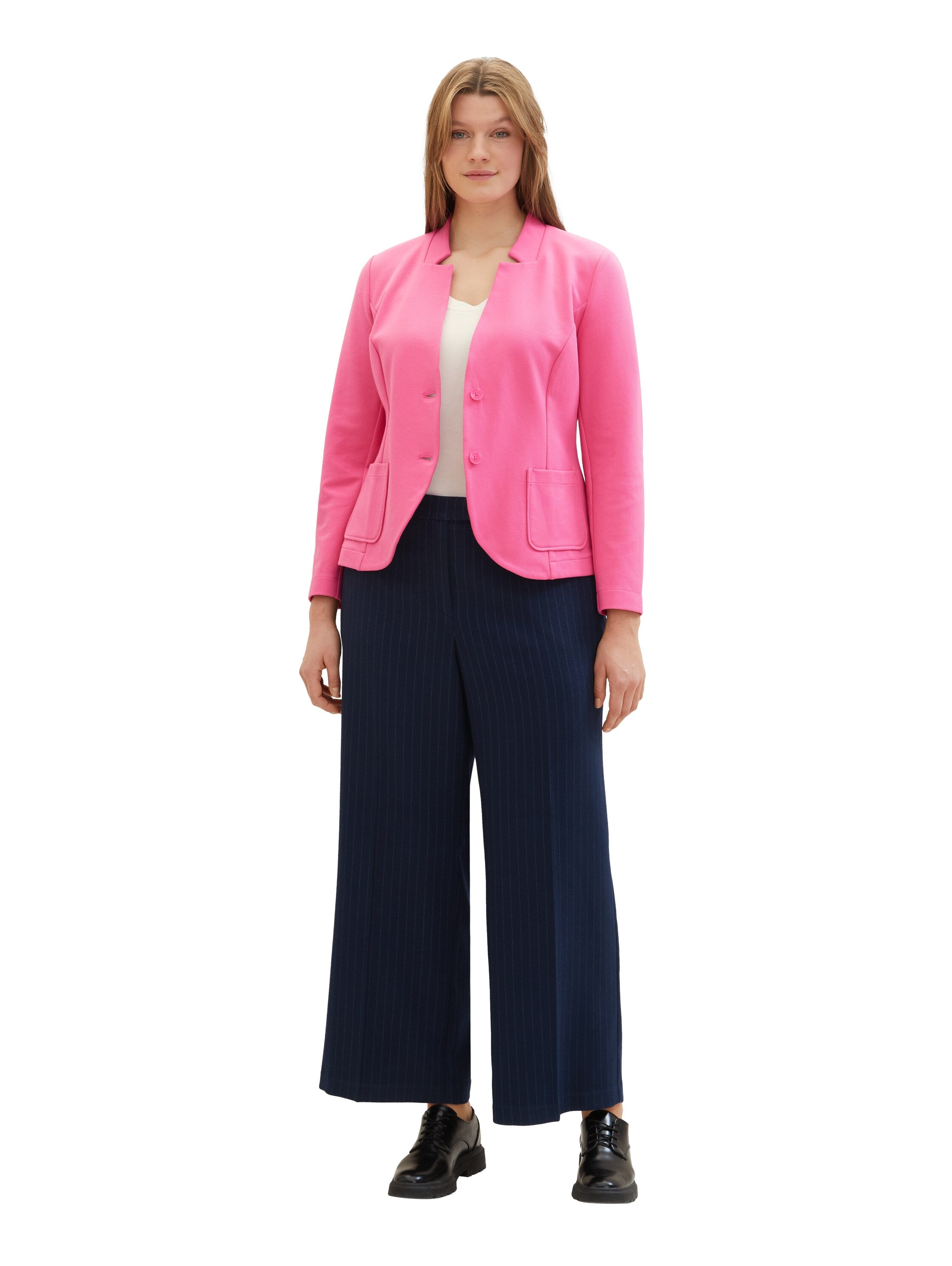 Tom Tailor Denim Strukturiertes Langarmshirt Damen Tailliert mit Reverskragen