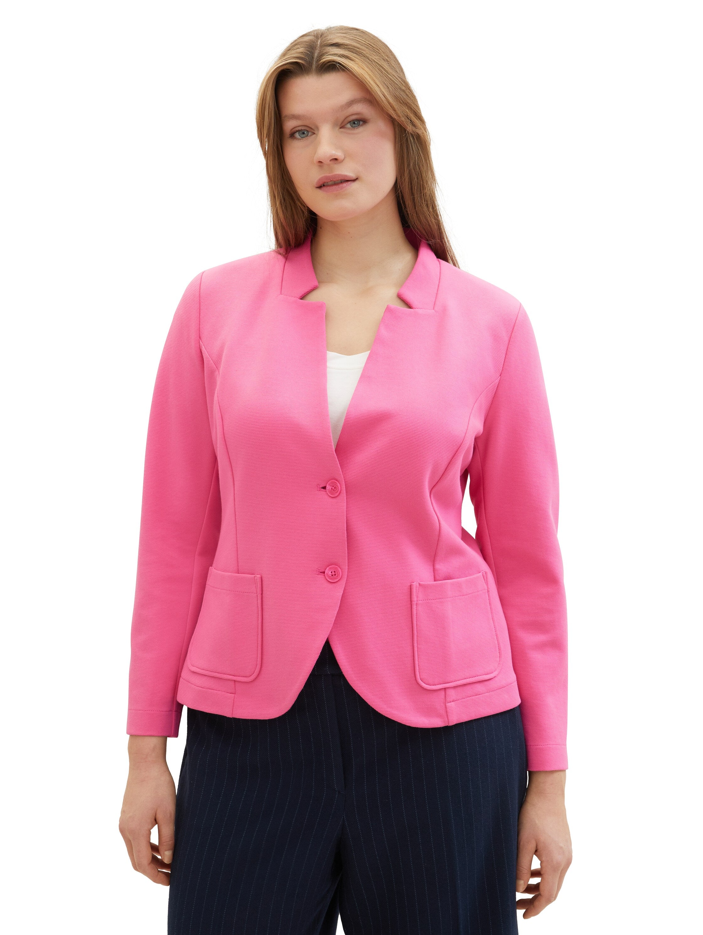 Tom Tailor Denim Strukturiertes Langarmshirt Damen Tailliert mit Reverskragen
