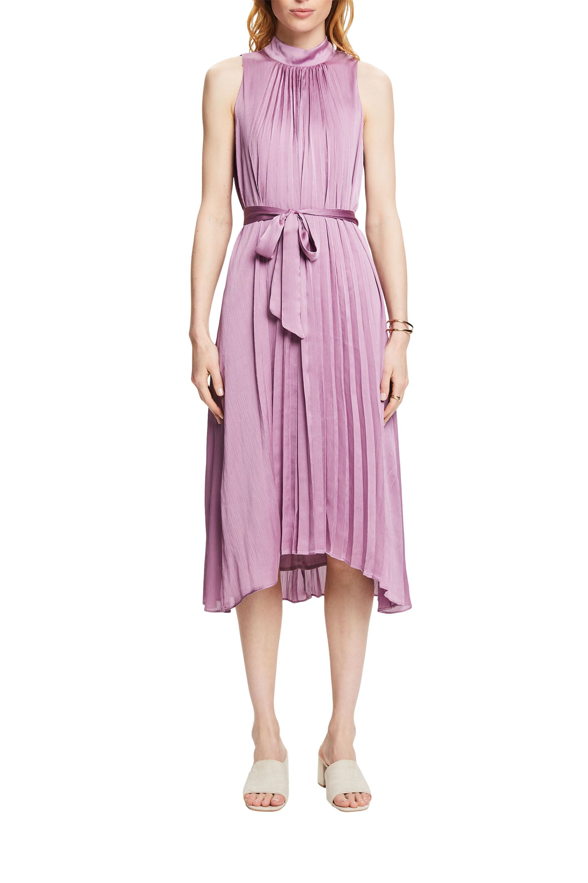 Esprit Plissee Midi-Kleid Damen mit Neckholder und Bindegürtel