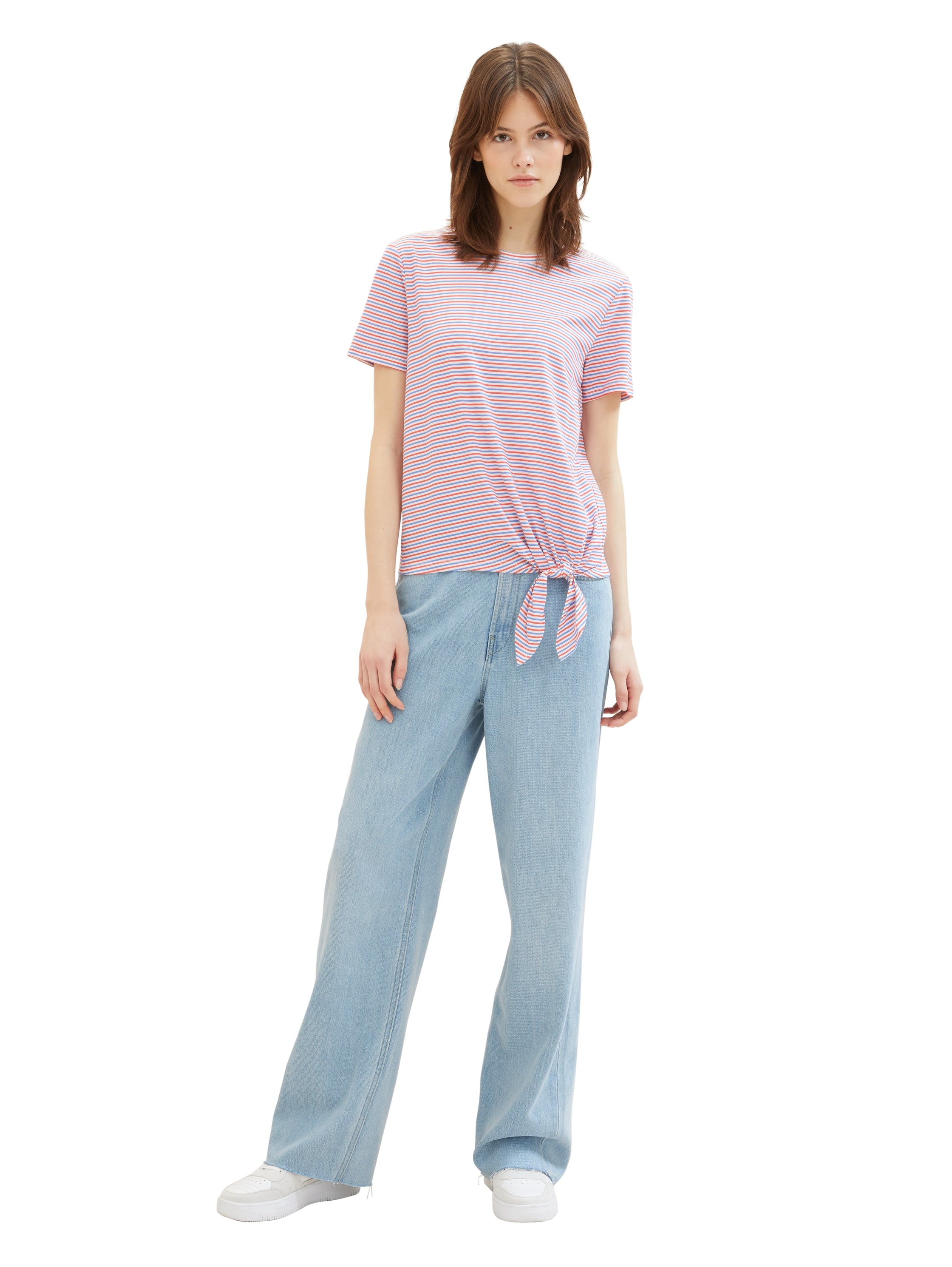 Tom Tailor Denim T-Shirt Damen mit Knotendetail aus Bio-Baumwolle