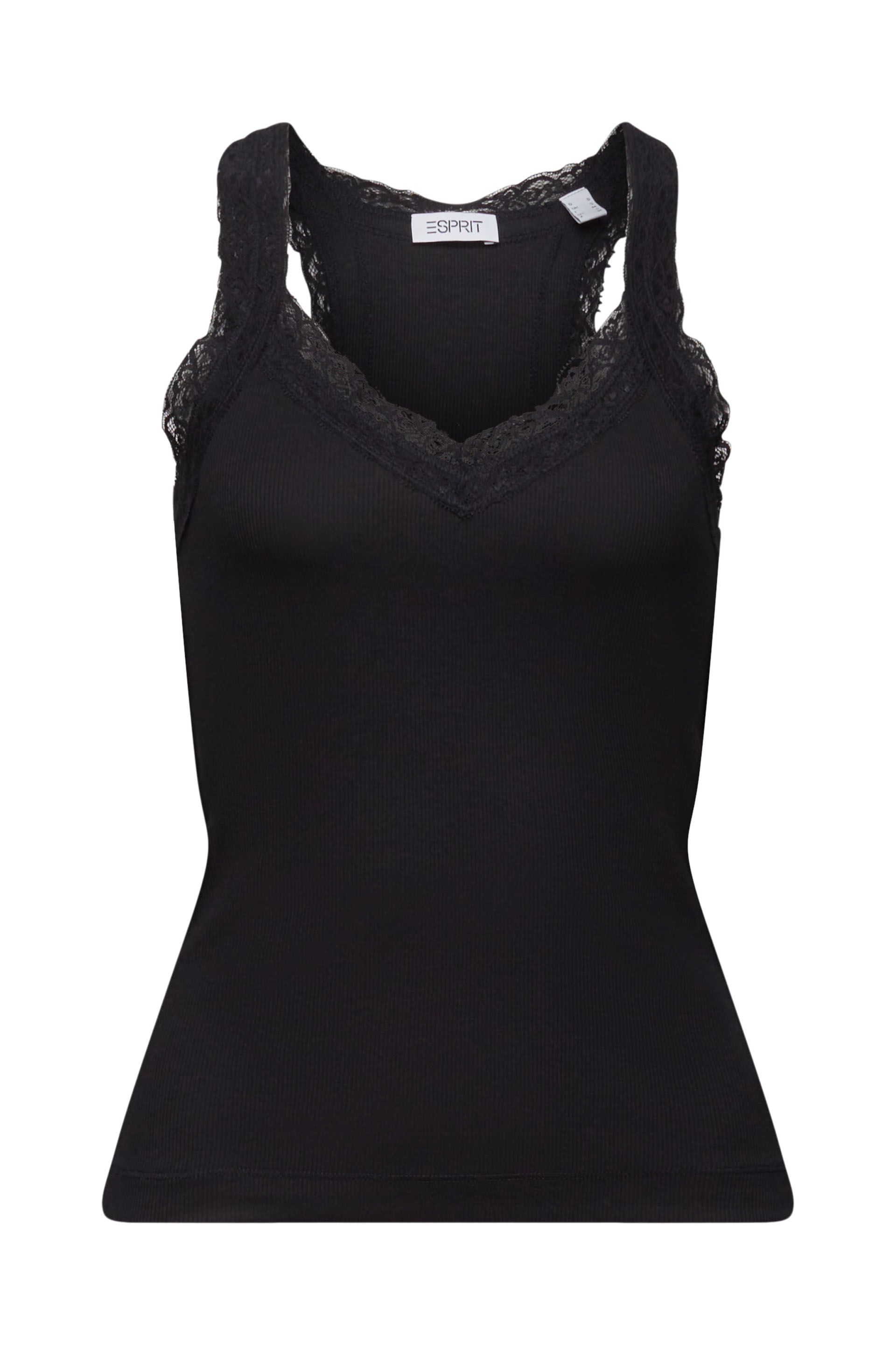 Esprit Rippstrick-Jersey V-Ausschnitt Top Damen Spitze