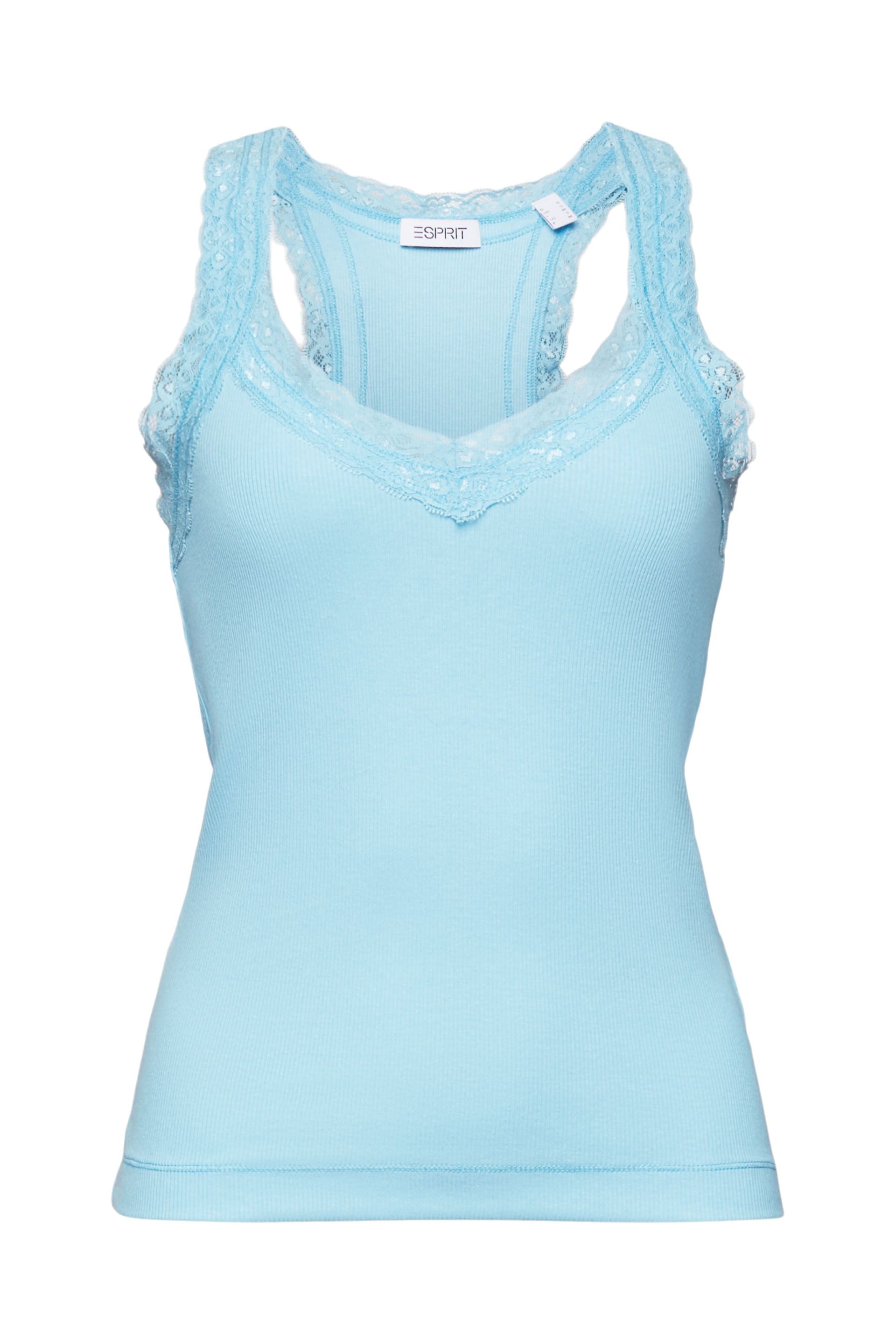 Esprit Rippstrick-Jersey V-Ausschnitt Top Damen Spitze