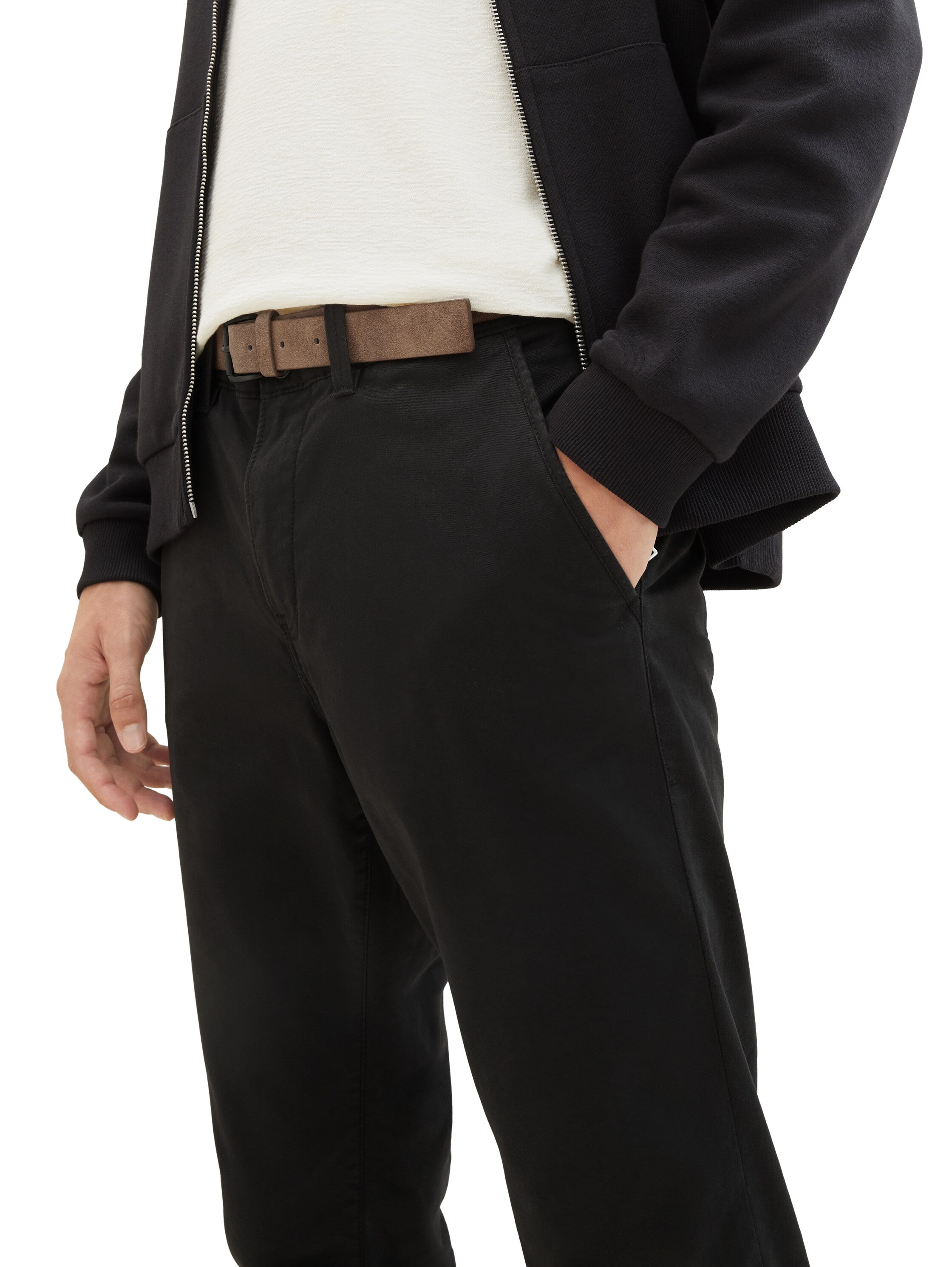 Tom Tailor Denim Chino Hose Herren Stretch Twill Gürtel Low Rise Logo-Badge