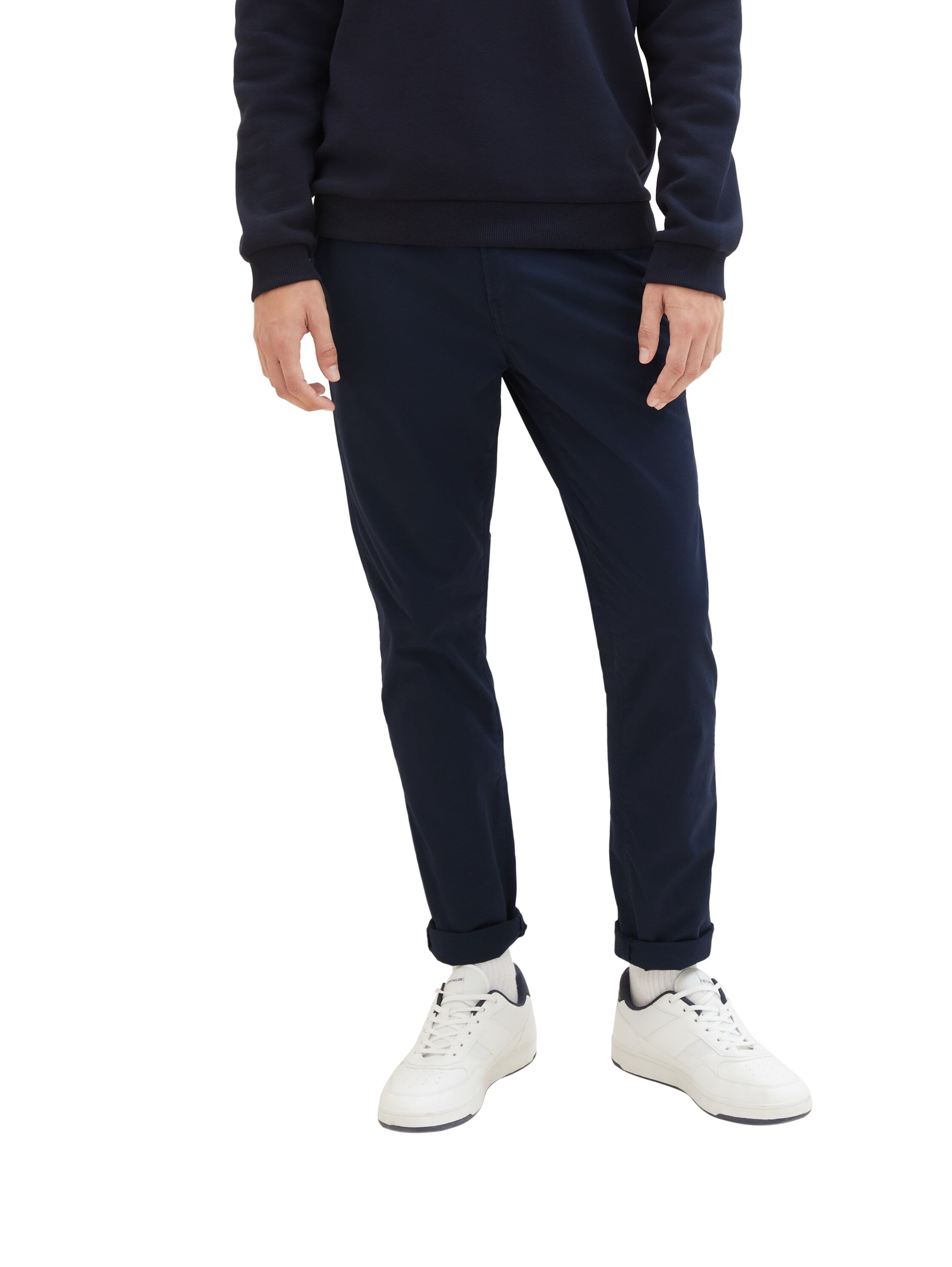 Tom Tailor Denim Chino Hose Herren Stretch Twill Gürtel Low Rise Logo-Badge