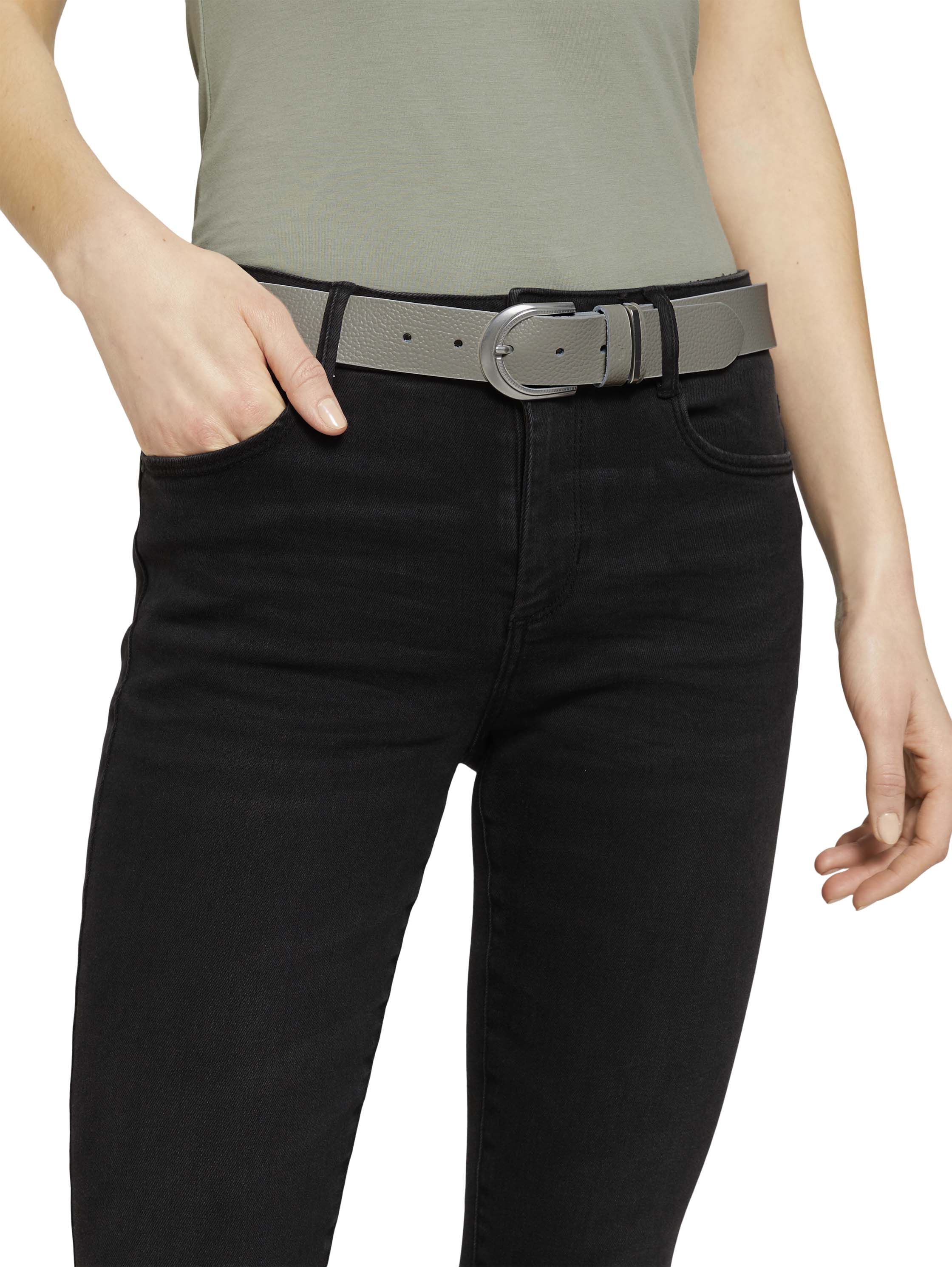 TOM TAILOR Damen Ledergürtel Logoprägung Metall-S