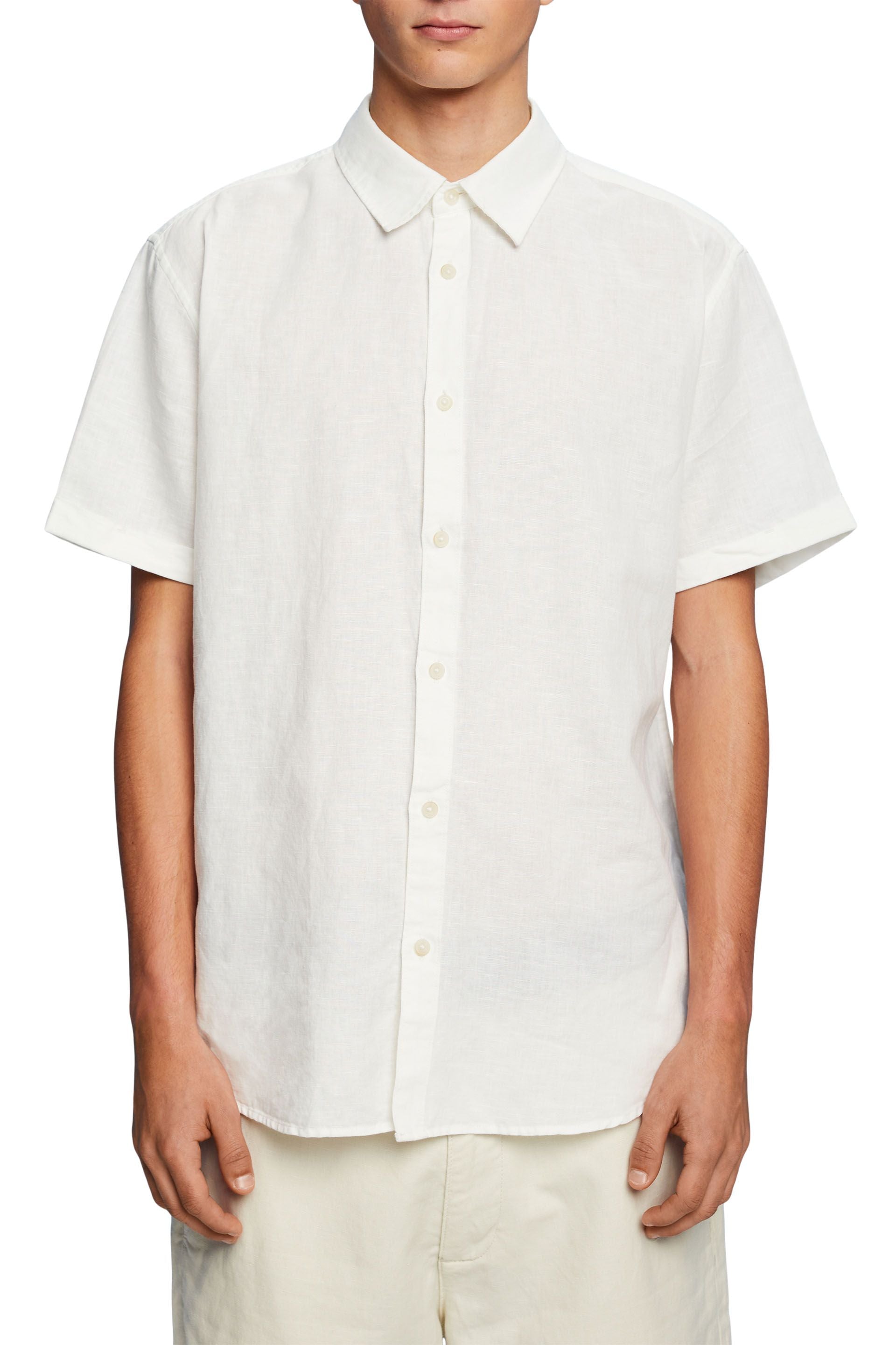 Esprit Herren Hemd Regular Fit Knopfleiste Leinen Baumwolle