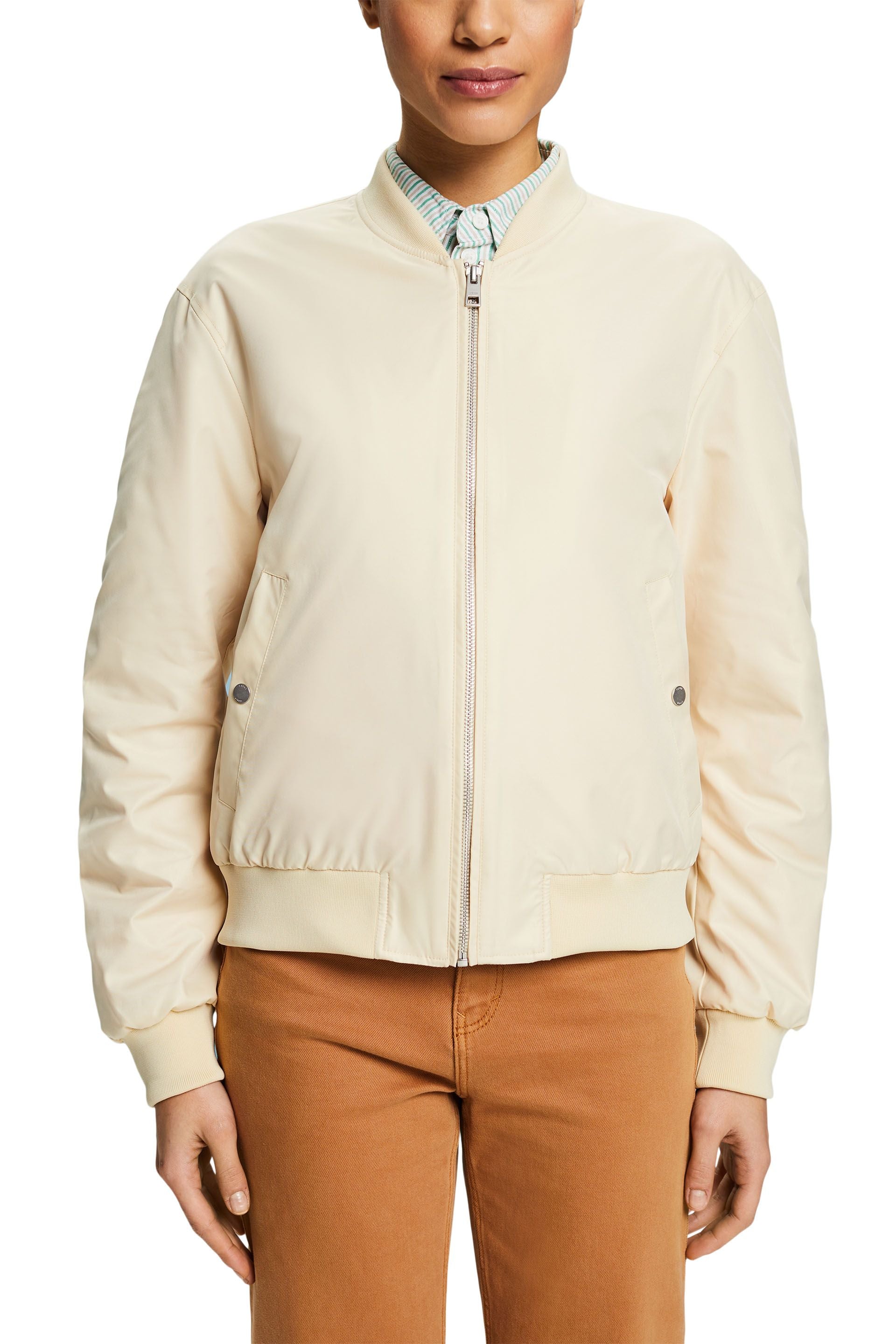 ESPRIT Satin Bomberjacke Damen Glänzend Rippstrick Zipper Geraffte Ärmel