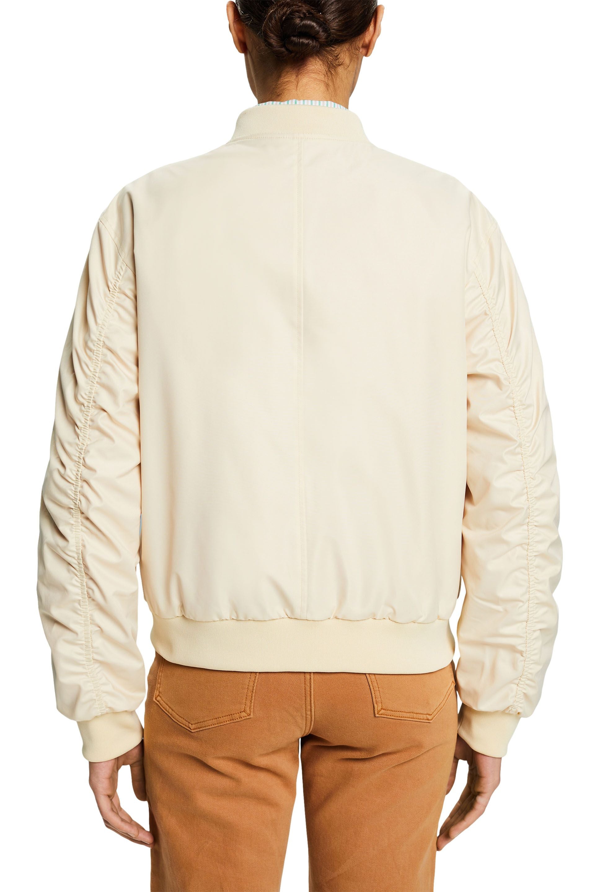 ESPRIT Satin Bomberjacke Damen Glänzend Rippstrick Zipper Geraffte Ärmel