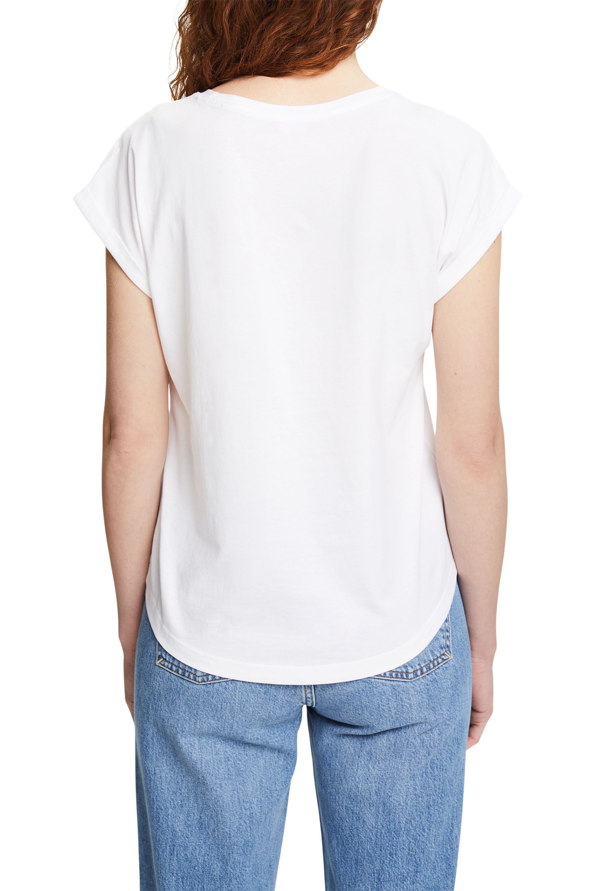 ESPRIT Damen T-Shirt mit Grafik-Print und Umschlagärmeln 100% Baumwolle