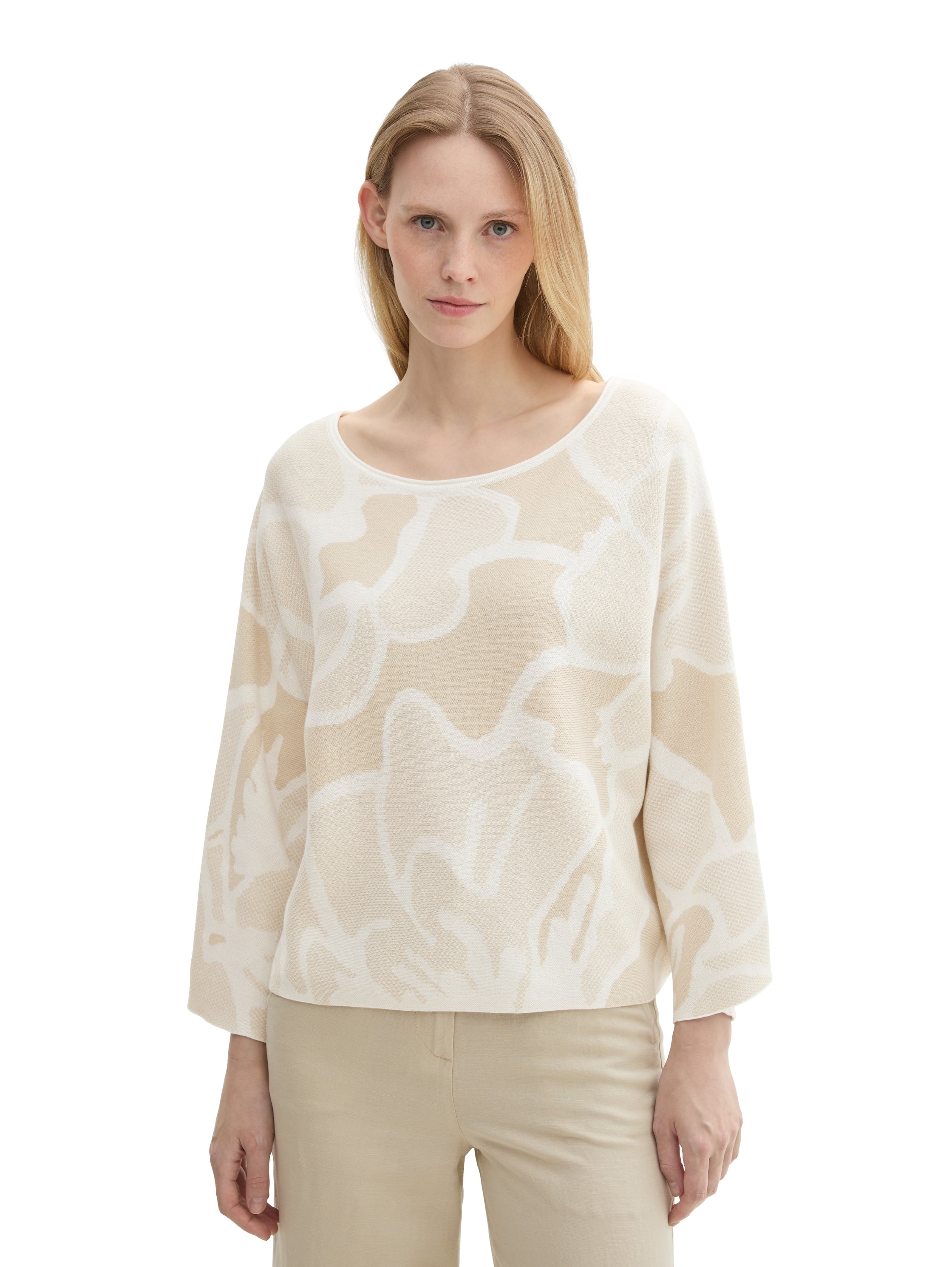 Loose Fit Damen Pullover Better Cotton Initiative Floral Beige Knit