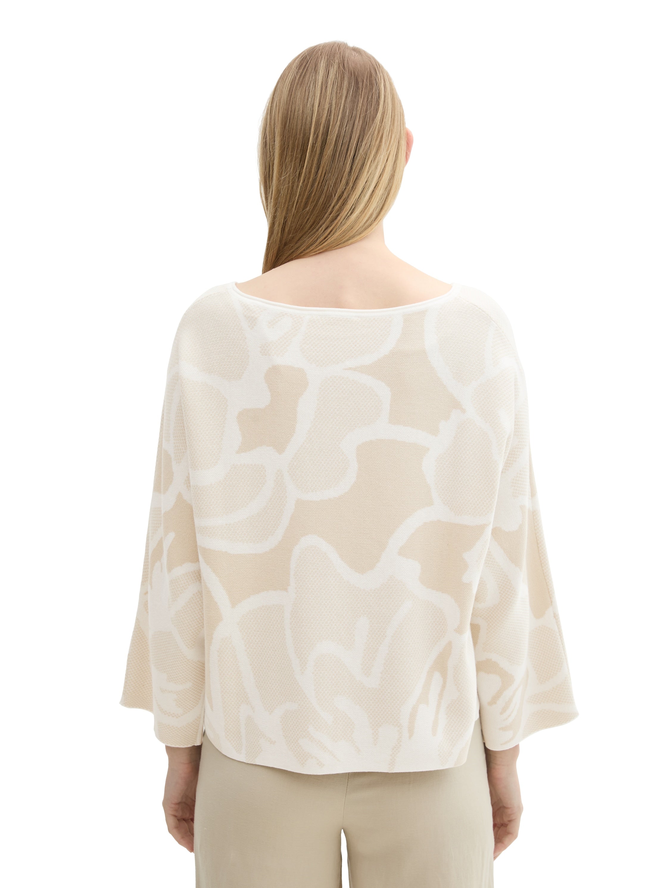 Loose Fit Damen Pullover Better Cotton Initiative Floral Beige Knit