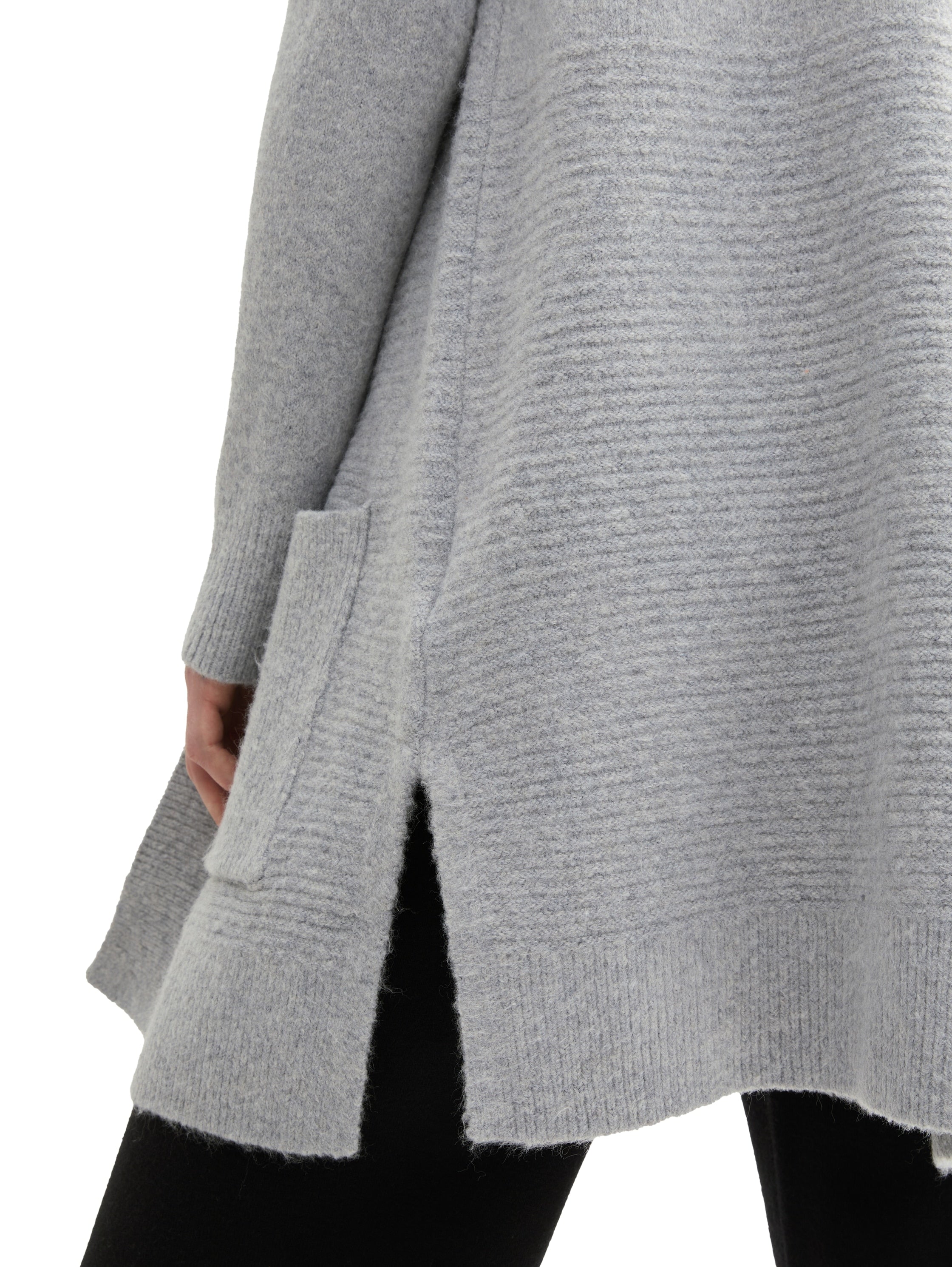 Tom Tailor Denim Female Lange Strickjacke mit Kapuze und aufgesetzten Taschen