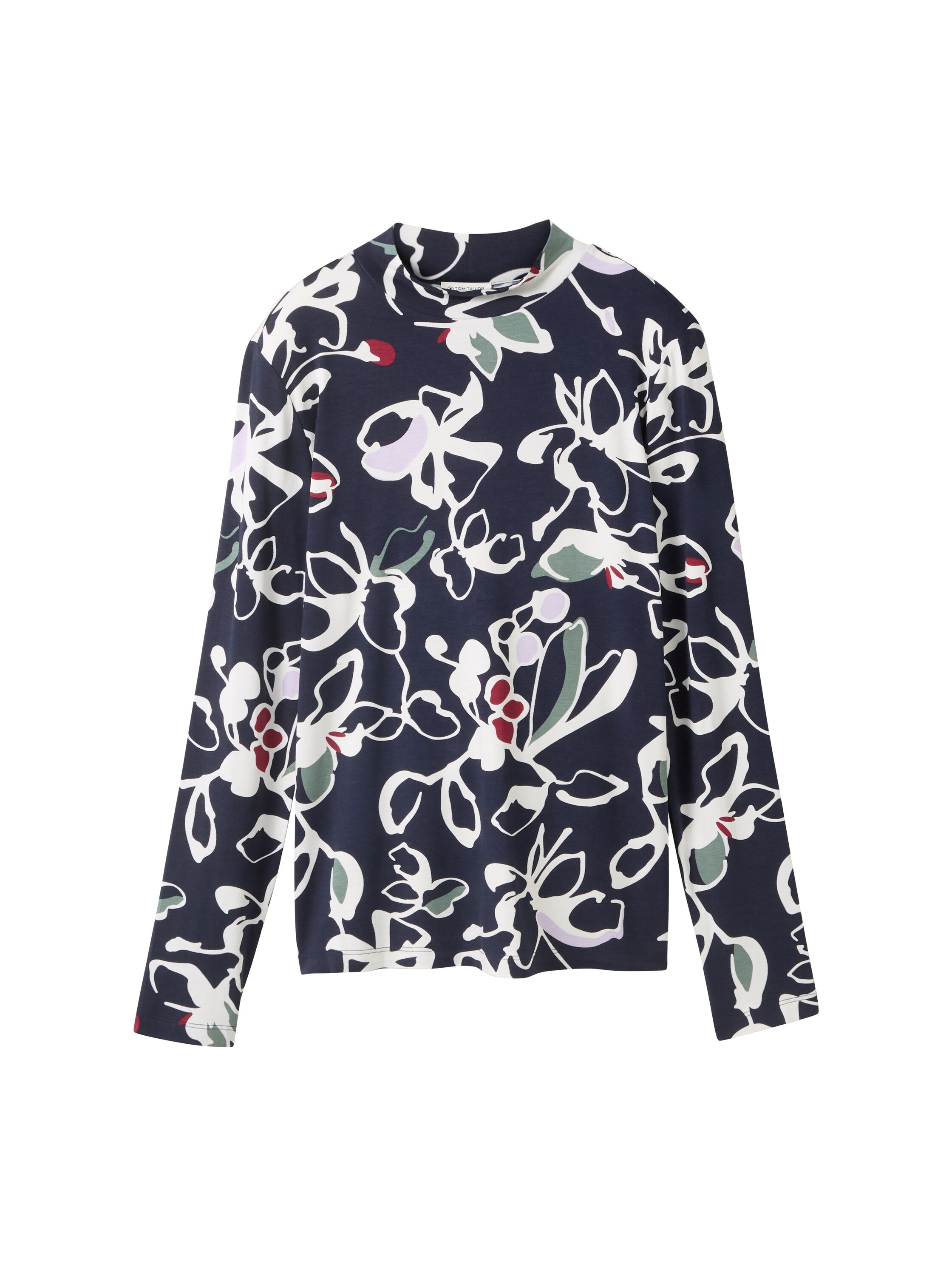 Gemustertes Langarmshirt Damen Stehkragen Viskose Elasthan