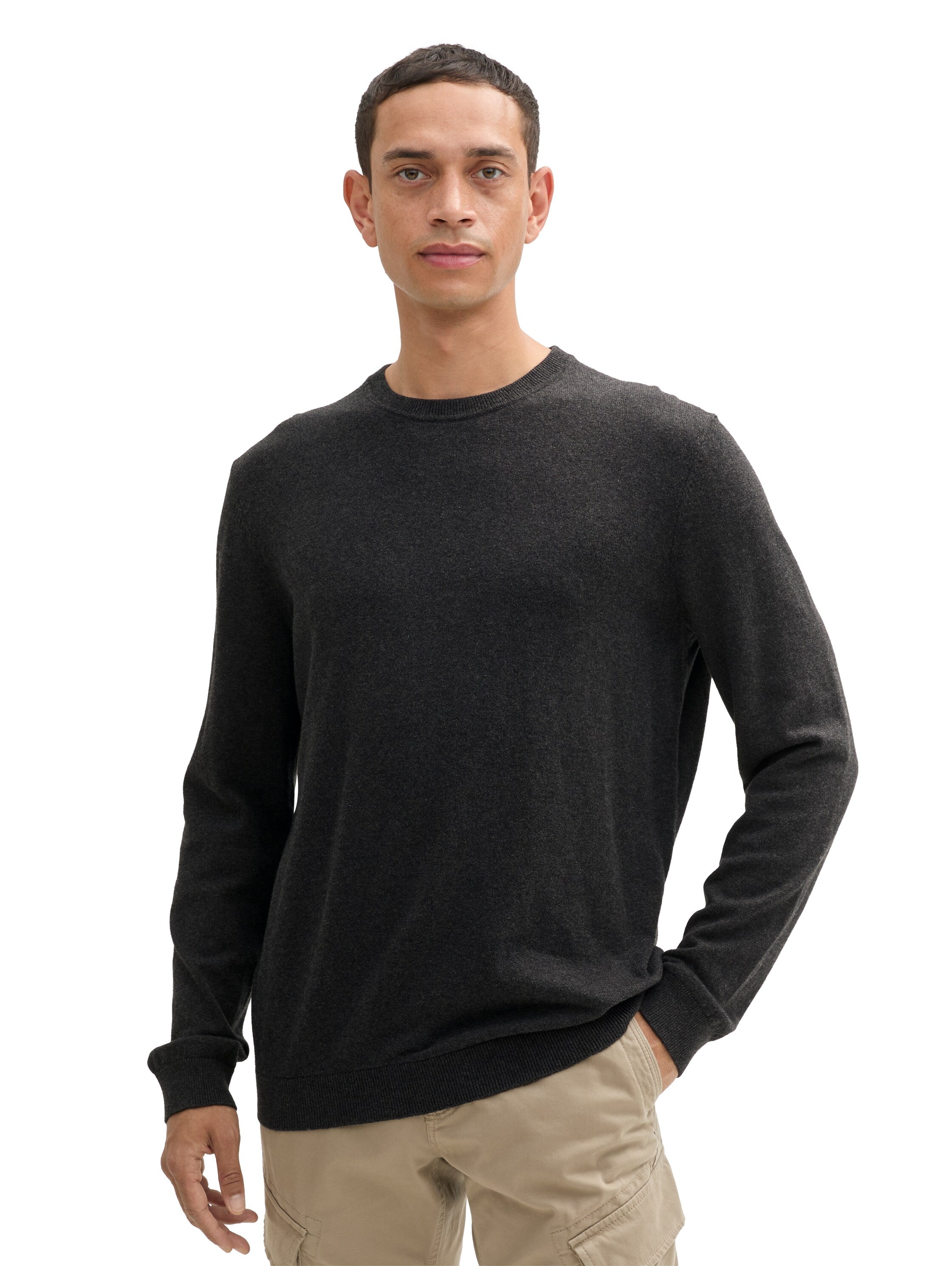 Basic Herren Pullover Baumwoll-Kaschmir Rippbündchen