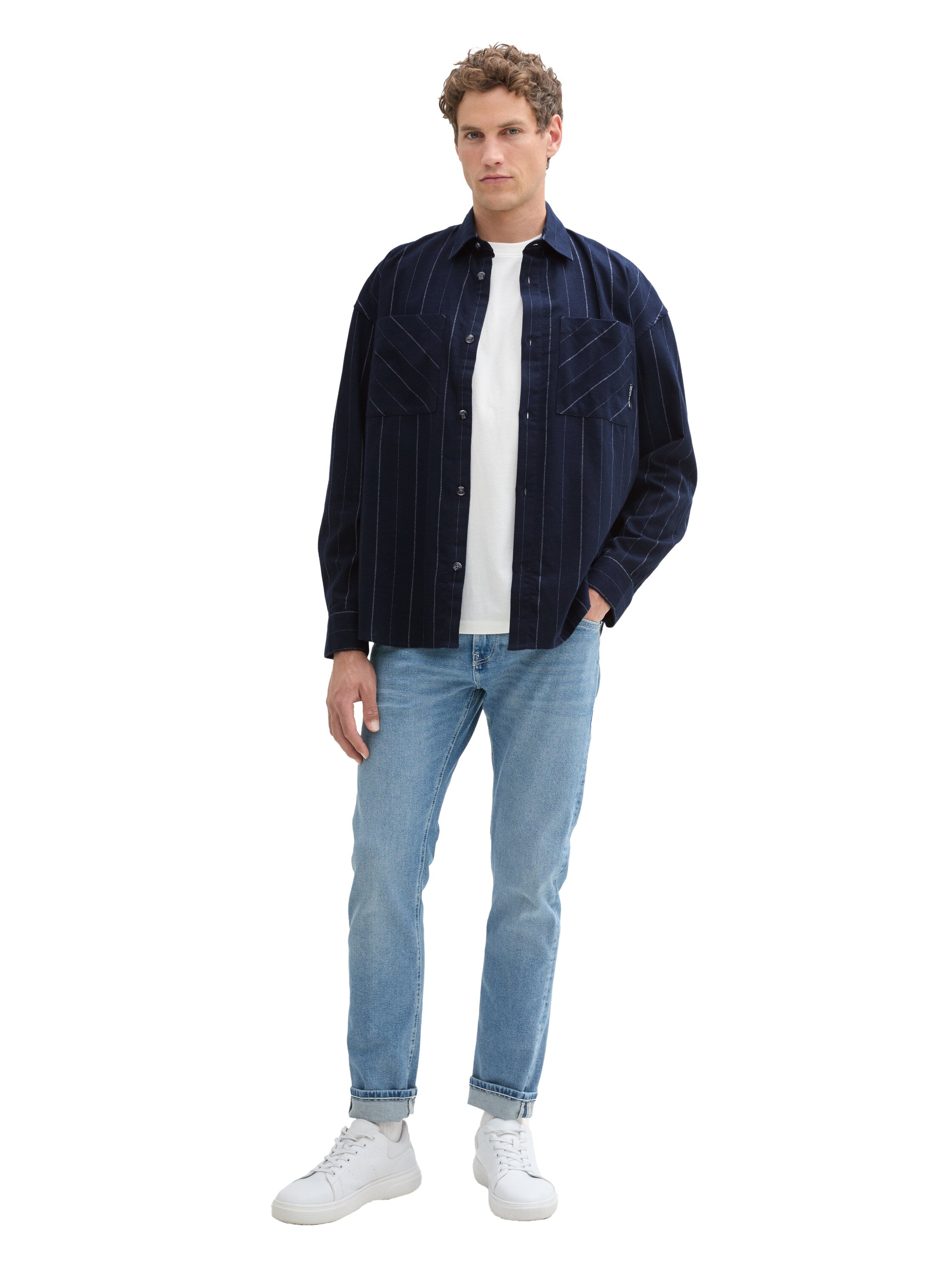 Tom Tailor Denim Male Oversized Baumwollhemd navy white pin stripe