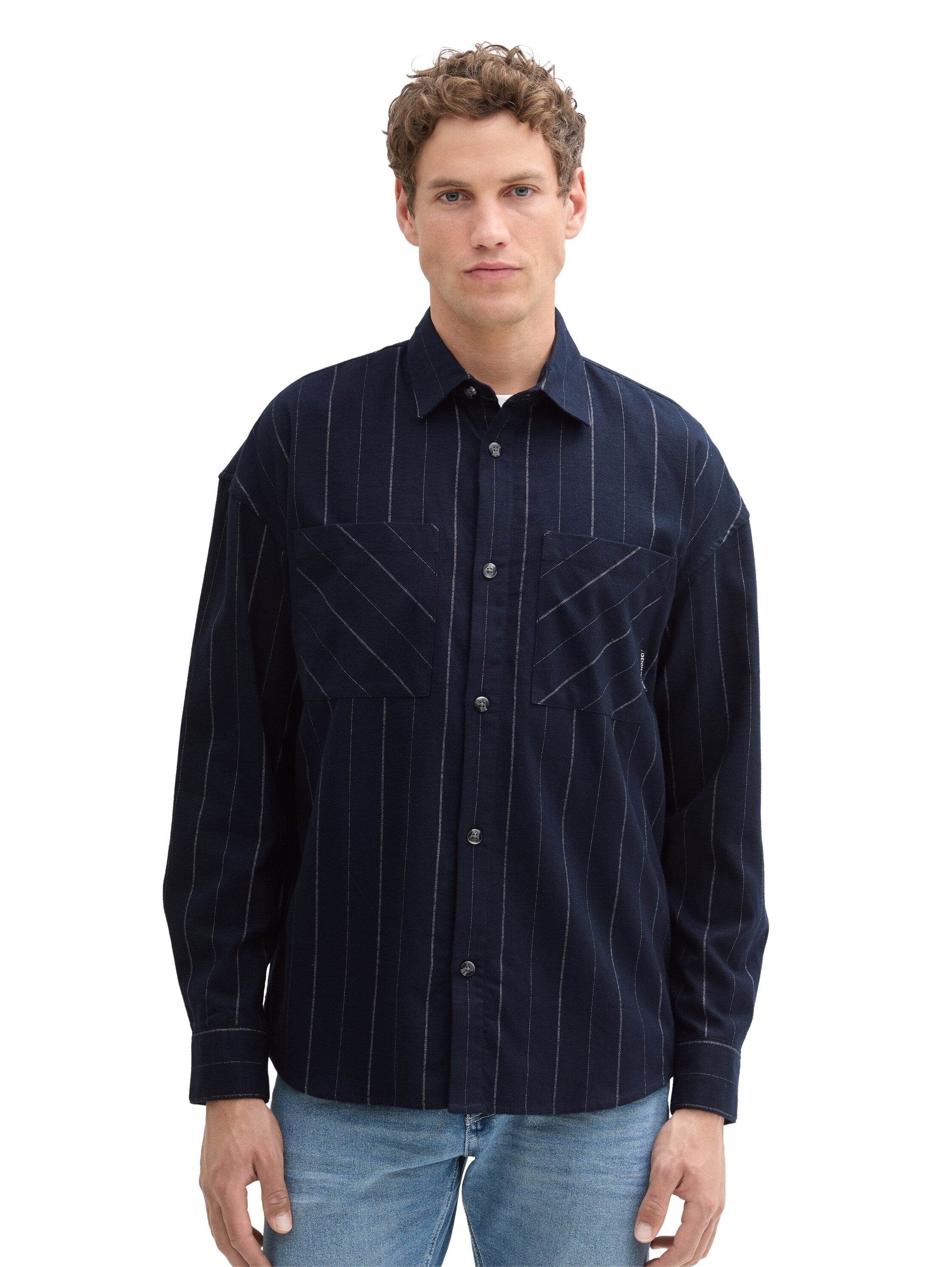 Tom Tailor Denim Male Oversized Baumwollhemd navy white pin stripe