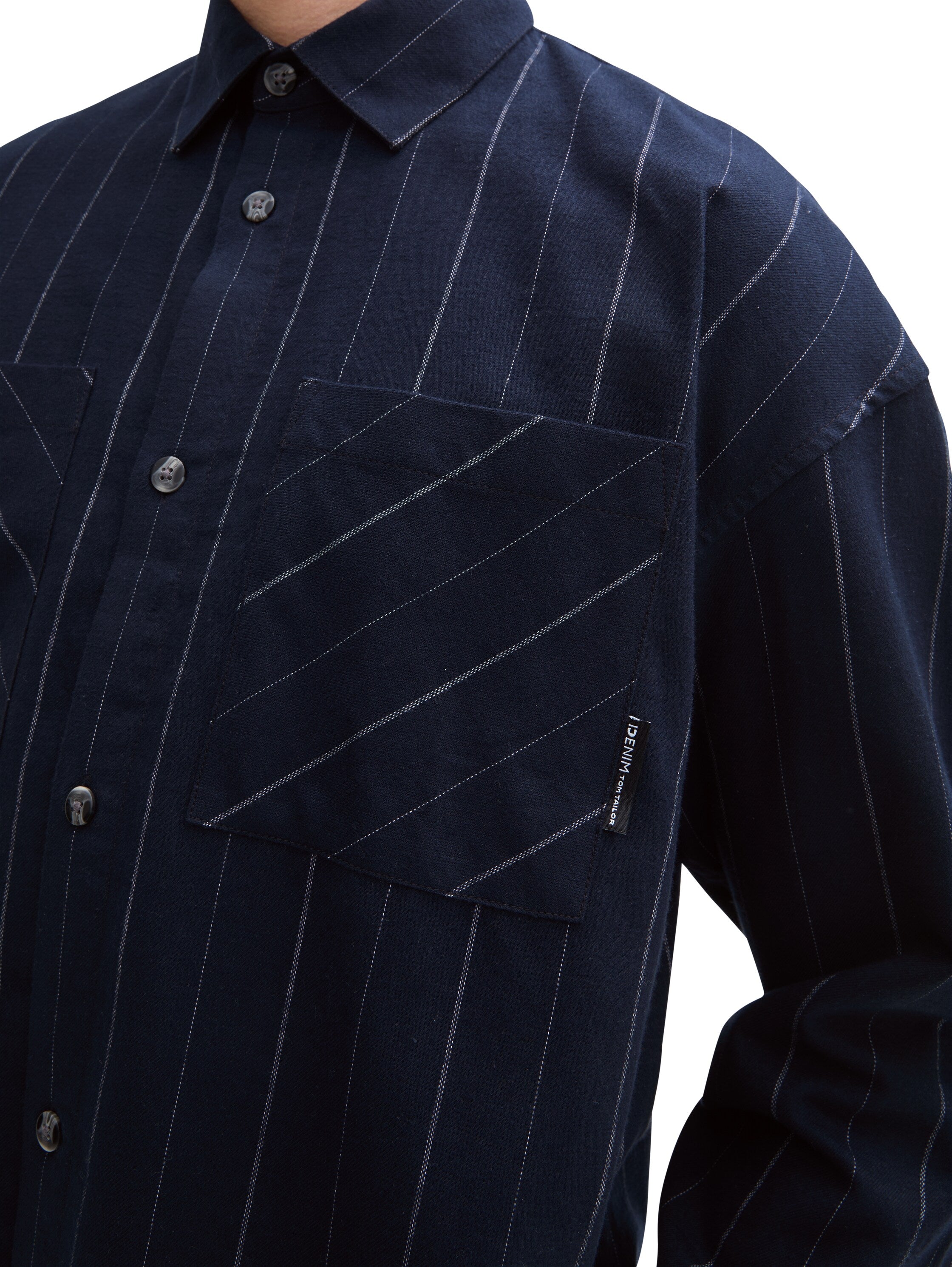 Tom Tailor Denim Male Oversized Baumwollhemd navy white pin stripe