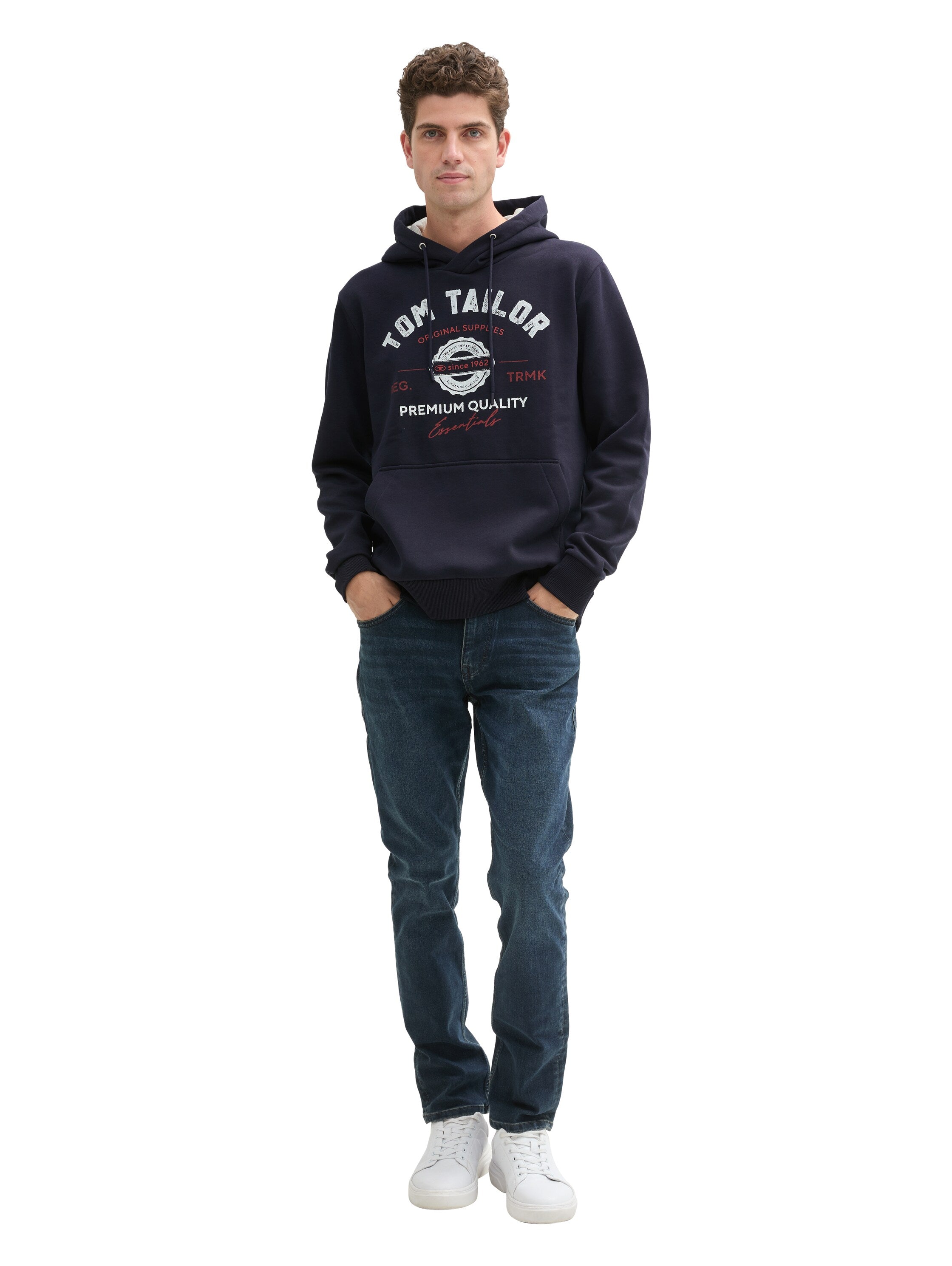 Tom Tailor Denim Herren Hoodie mit Logo Print Regular Fit langärmlig mit Kapuze