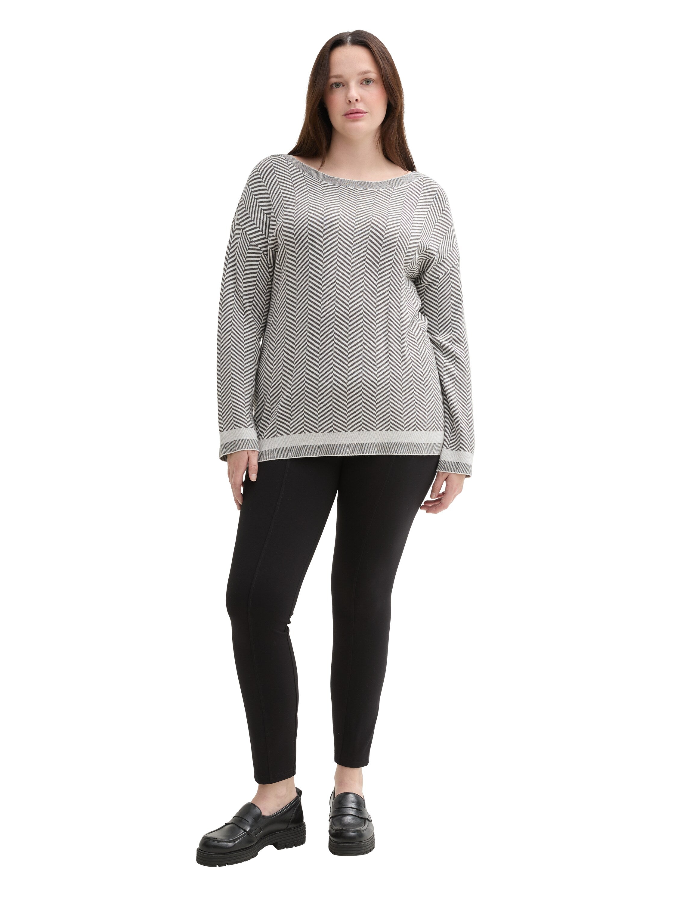 Pullover Damen Fischgräten-Muster Saum Viskose Polyamid