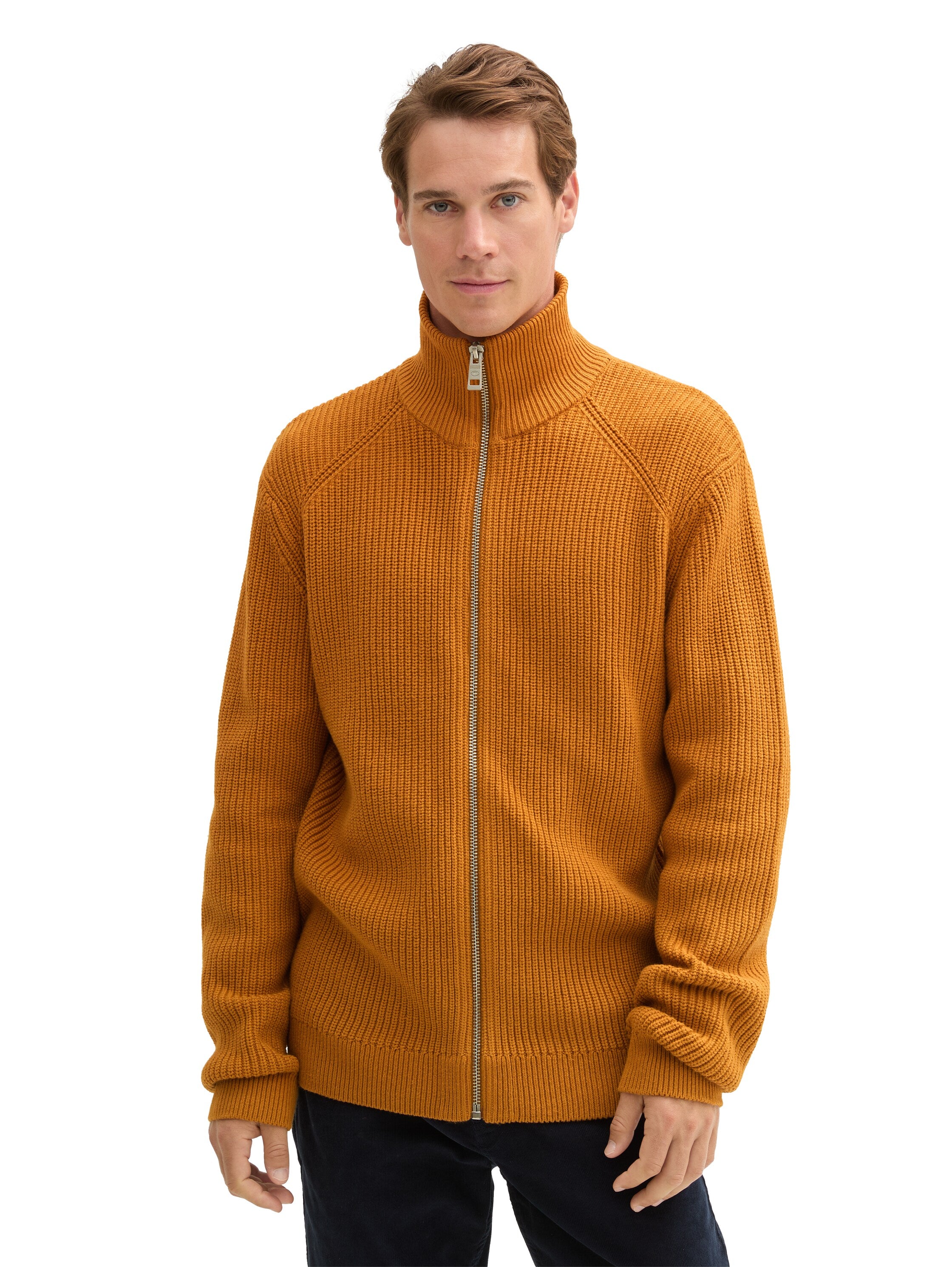 Tom Tailor Denim Herren Strickjacke mit Reißverschluss und hohem Kragen