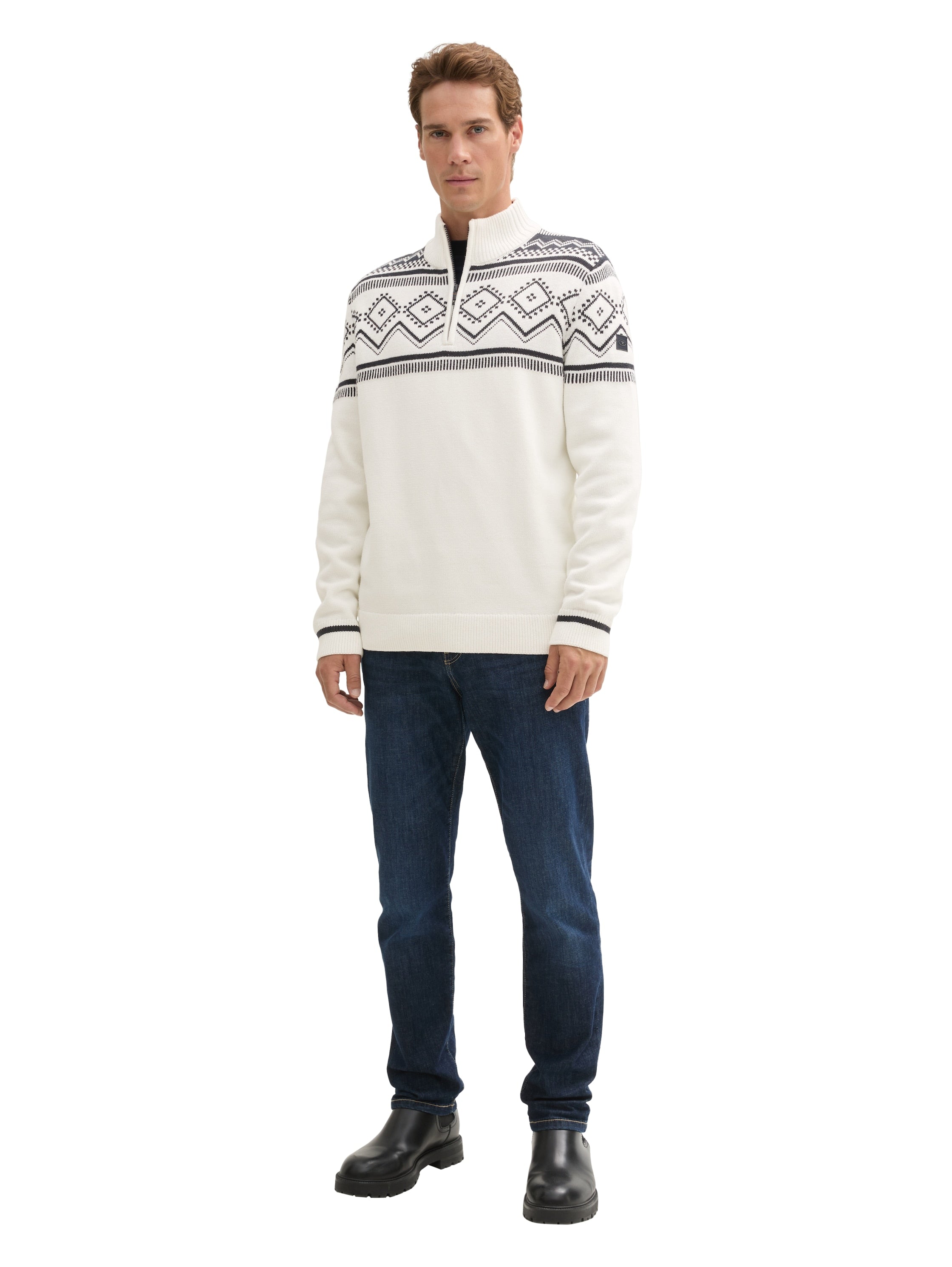 Tom Tailor Denim Strickpullover Herren offwhite navy fair isle