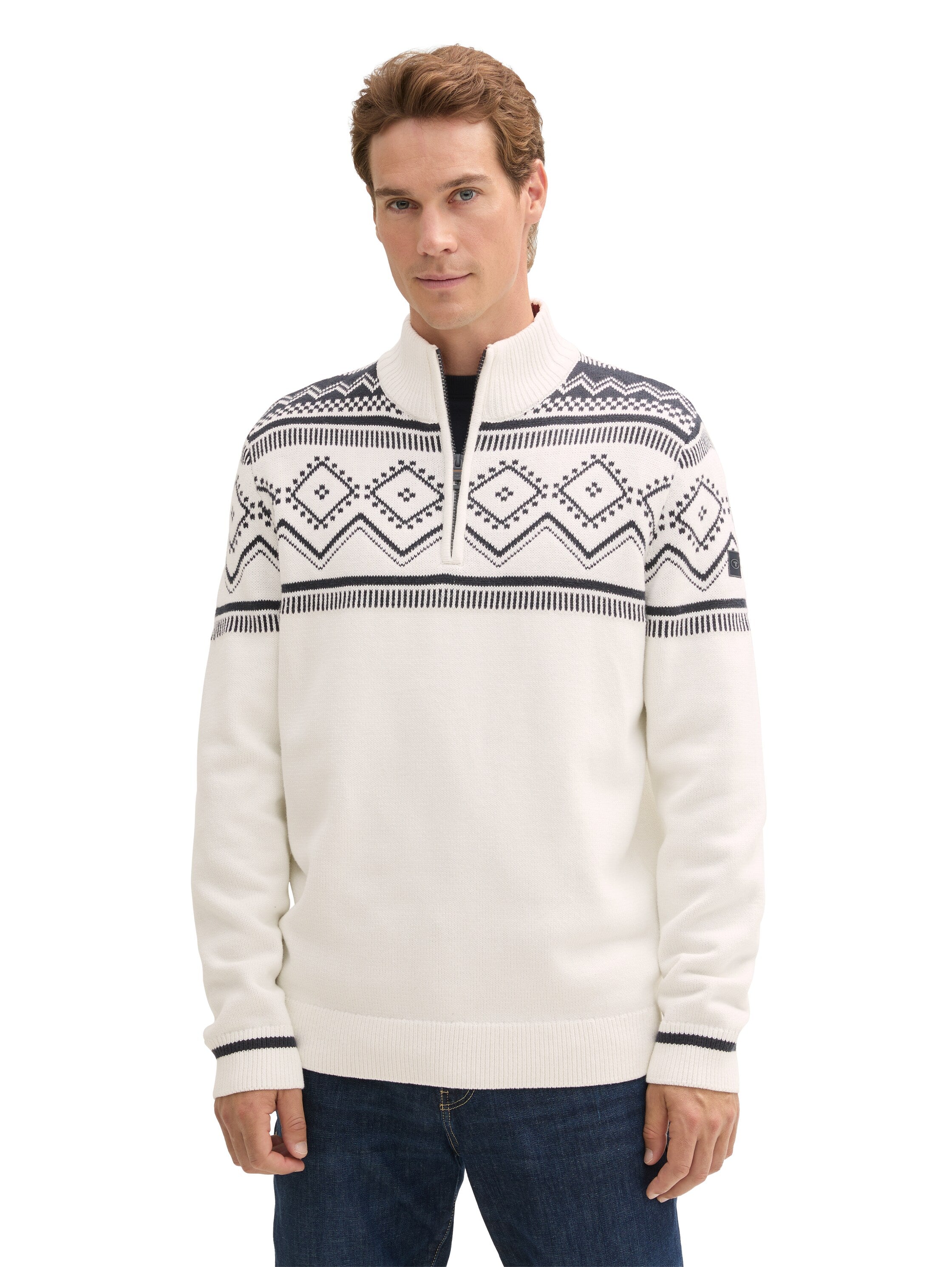 Tom Tailor Denim Strickpullover Herren offwhite navy fair isle