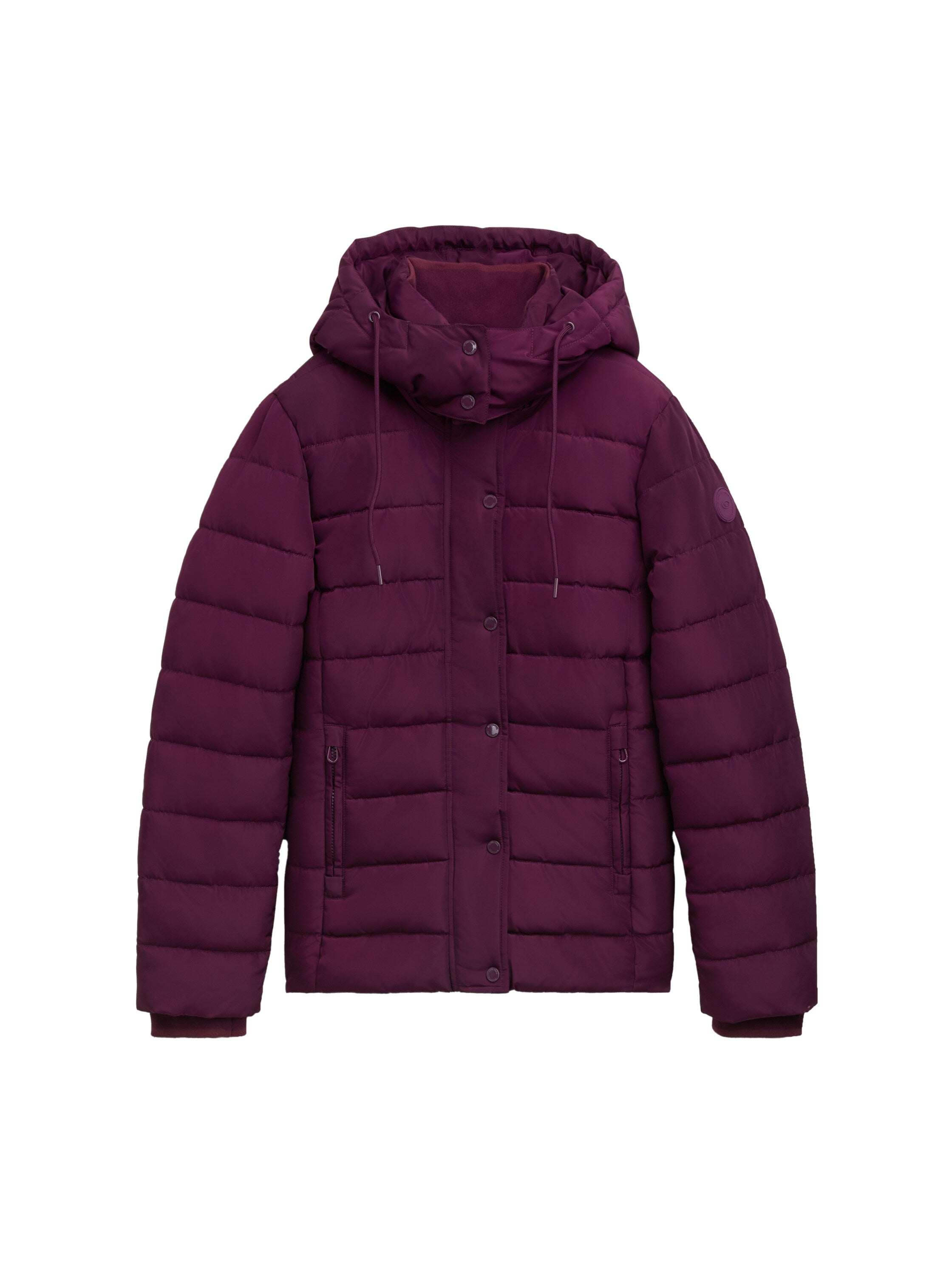 Winterjacke Damen Kurz Logo-Badge Abnehmbarer Kapuze Fleece-Einsatz