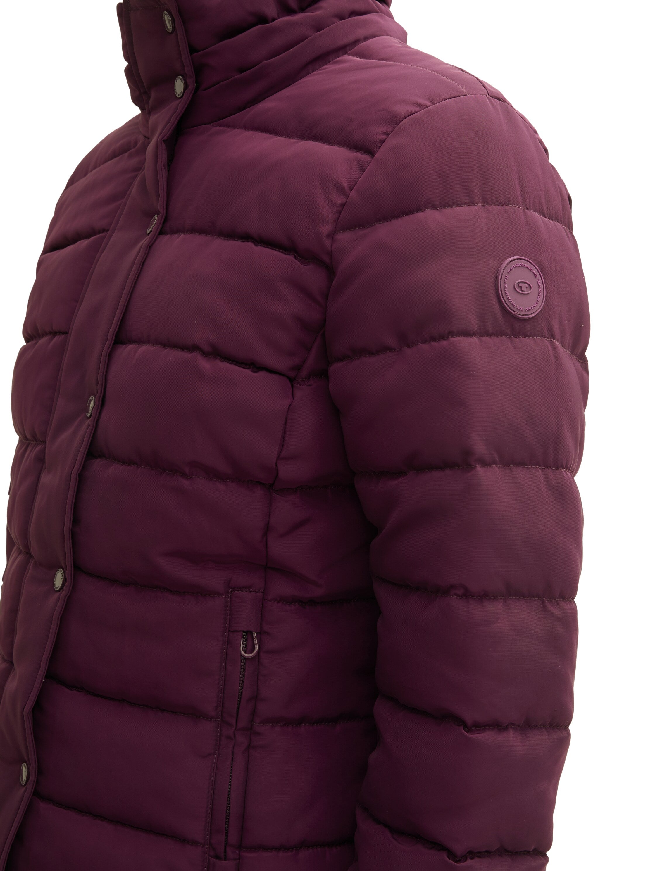 Winterjacke Damen Kurz Logo-Badge Abnehmbarer Kapuze Fleece-Einsatz