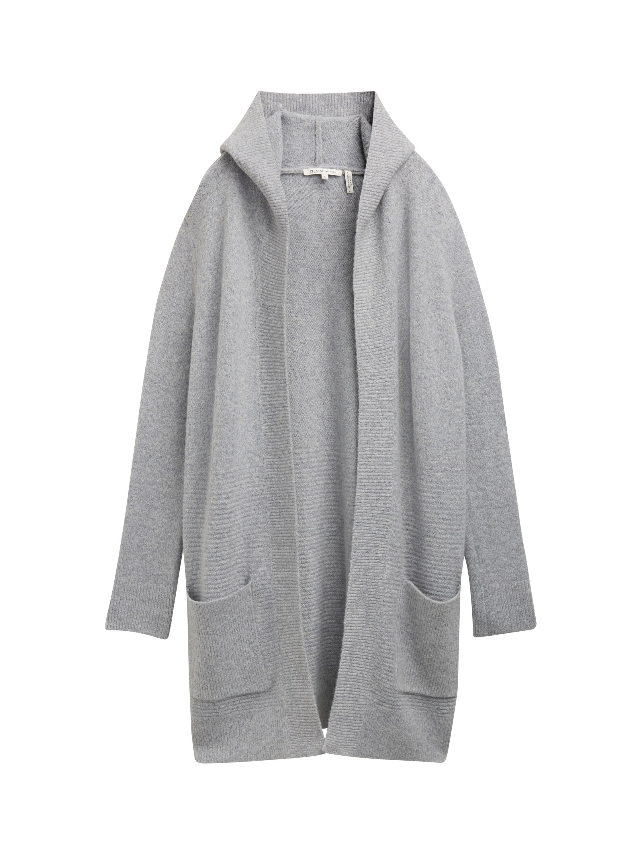 Tom Tailor Denim Female Lange Strickjacke mit Kapuze und aufgesetzten Taschen