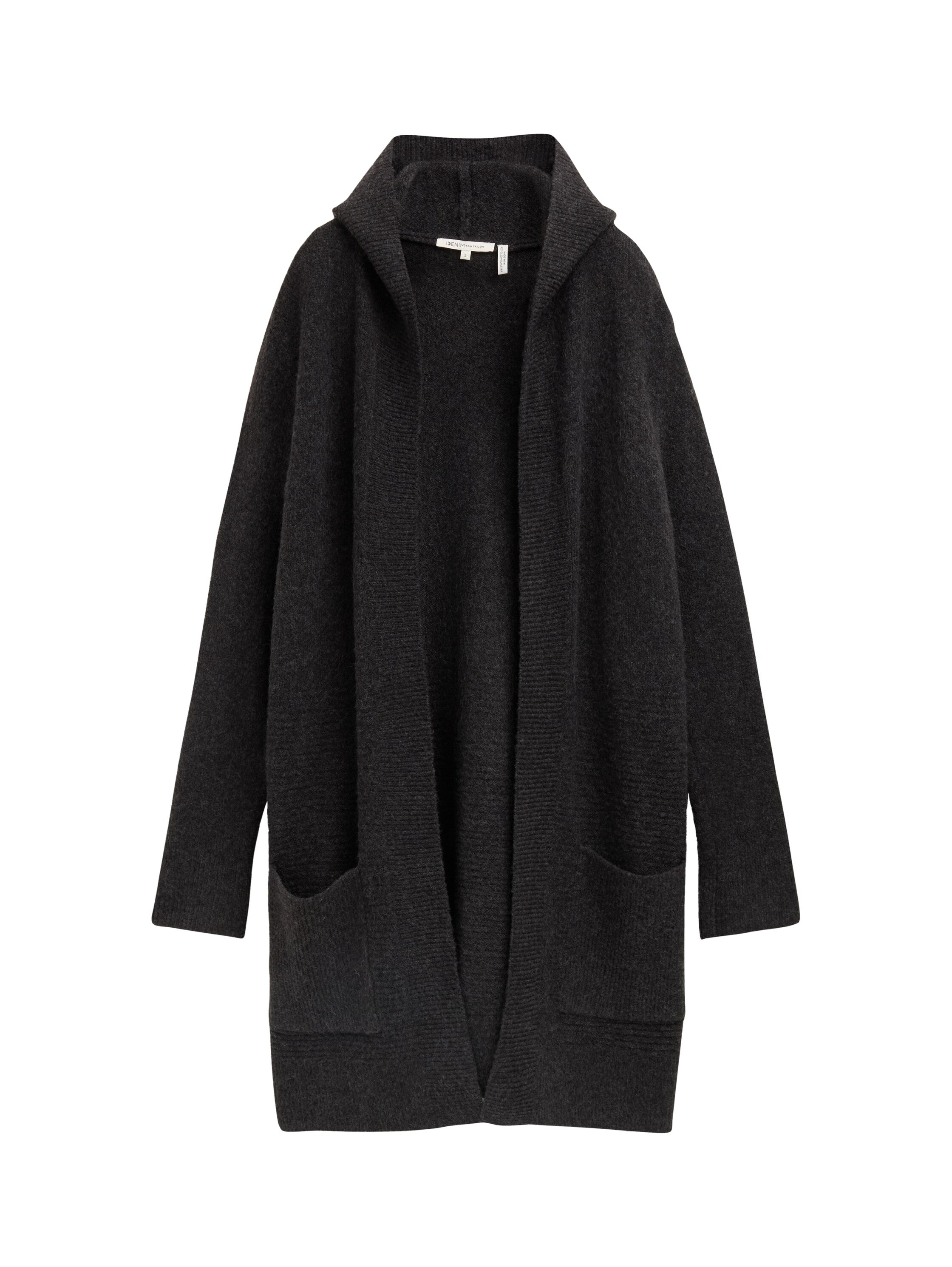 Tom Tailor Denim Female Lange Strickjacke mit Kapuze und aufgesetzten Taschen