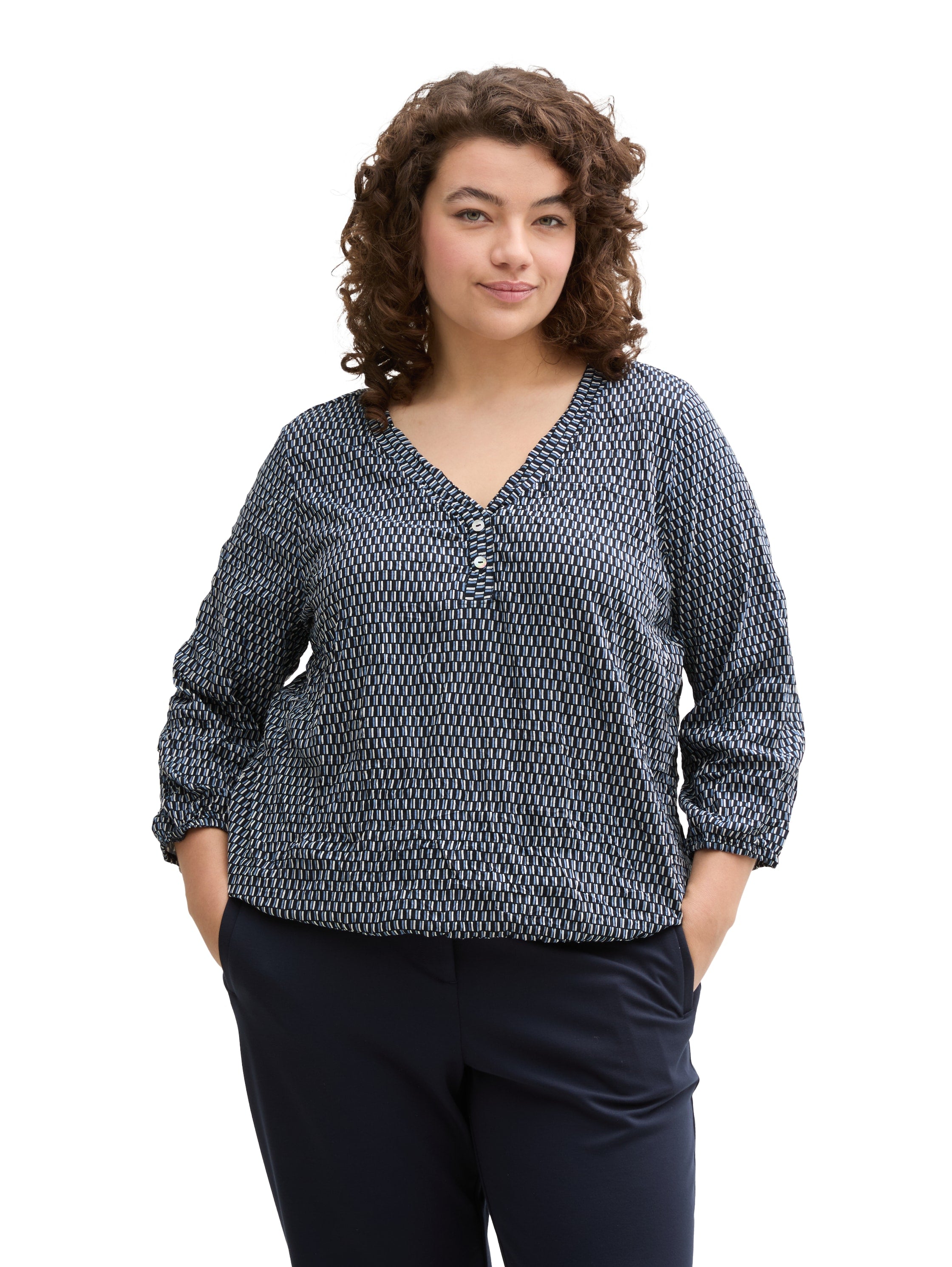 Tom Tailor Denim Langarmshirt Blusen-Optik Damen mit Gummibund