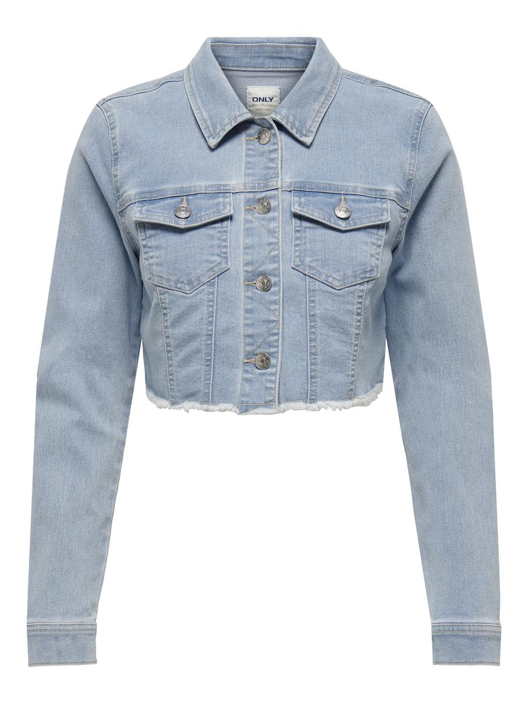 Bestseller Jeansjacke Damen Trendige Fly-Away Kragen Langarm Knopfleiste